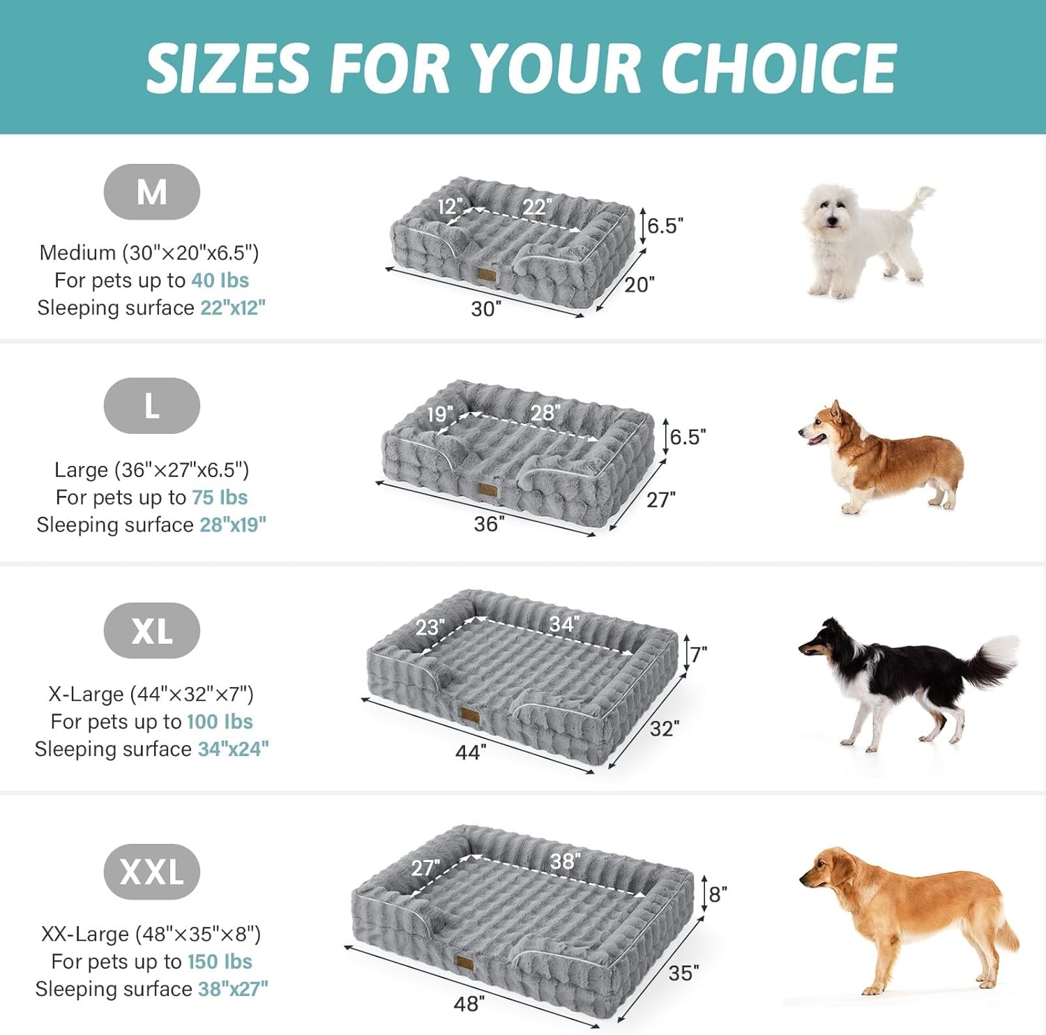 image:imageCOZY KISS Orthopedic Dog Bed for Extra Large Dog Soft and Warm Faux Fur Sofa for Giant Pet Up to 150 lbs Foam Bolster AntiSlip Couch with Washable Removable Cover XXL 48x35x8 inch BeigeGrey