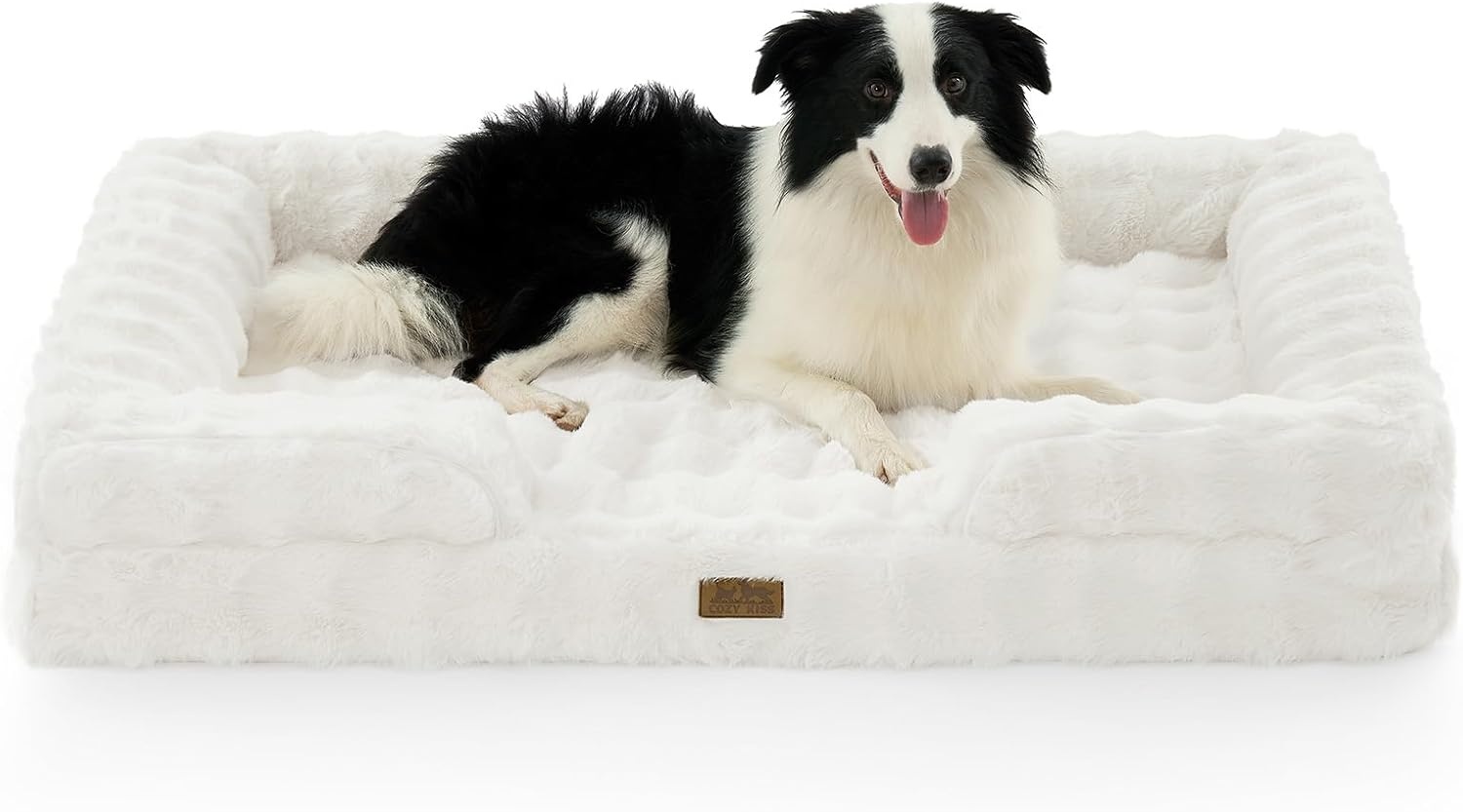 image:imageCOZY KISS Orthopedic Dog Bed for Extra Large Dog Soft and Warm Faux Fur Sofa for Giant Pet Up to 150 lbs Foam Bolster AntiSlip Couch with Washable Removable Cover XXL 48x35x8 inch BeigeBeige
