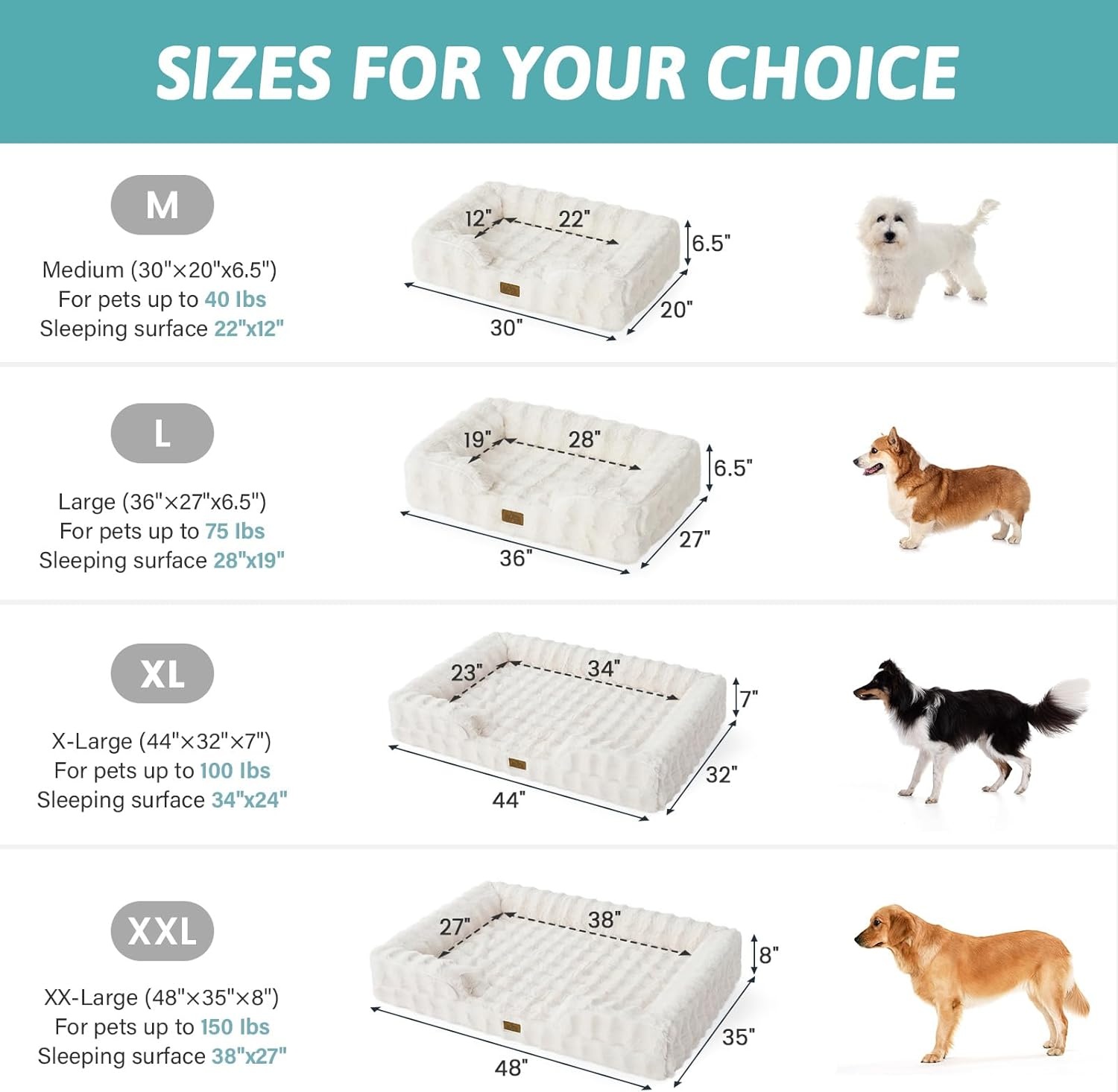 image:imageCOZY KISS Orthopedic Dog Bed for Extra Large Dog Soft and Warm Faux Fur Sofa for Giant Pet Up to 150 lbs Foam Bolster AntiSlip Couch with Washable Removable Cover XXL 48x35x8 inch BeigeBeige