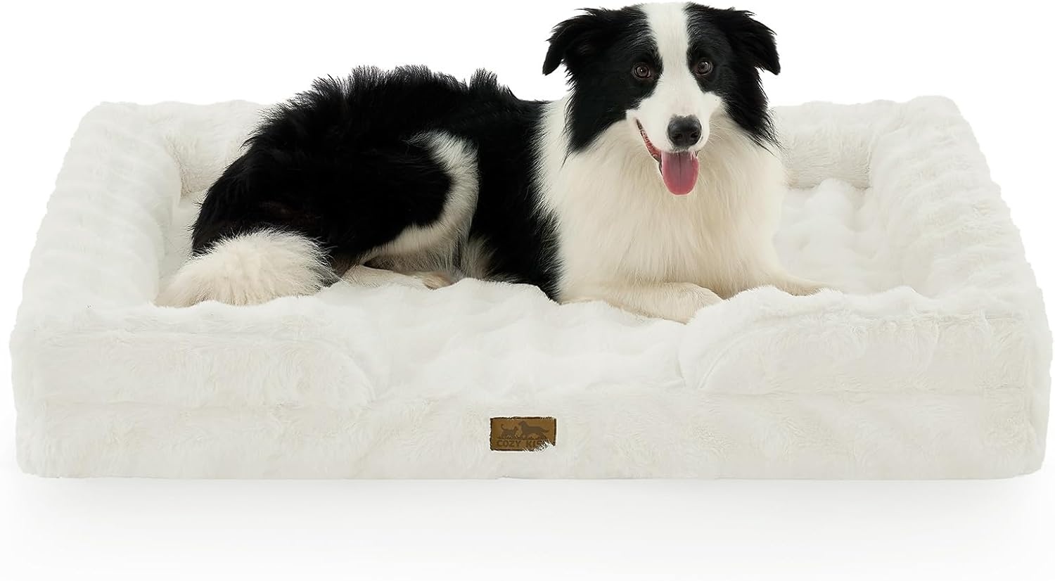 image:imageCOZY KISS Orthopedic Dog Bed for Extra Large Dog Soft and Warm Faux Fur Sofa for Giant Pet Up to 150 lbs Foam Bolster AntiSlip Couch with Washable Removable Cover XXL 48x35x8 inch BeigeBeige