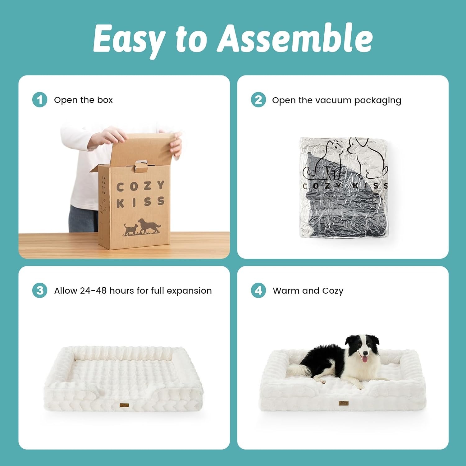 image:imageCOZY KISS Orthopedic Dog Bed for Extra Large Dog Soft and Warm Faux Fur Sofa for Giant Pet Up to 150 lbs Foam Bolster AntiSlip Couch with Washable Removable Cover XXL 48x35x8 inch BeigeBeige