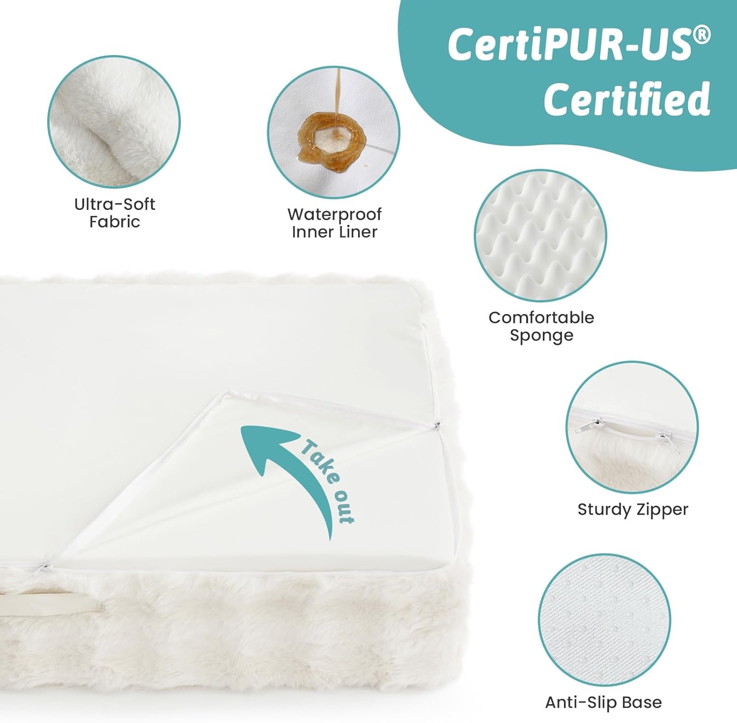 image:imageCOZY KISS Orthopedic Dog Bed for Extra Large Dog Soft and Warm Faux Fur Sofa for Giant Pet Up to 150 lbs Foam Bolster AntiSlip Couch with Washable Removable Cover XXL 48x35x8 inch BeigeBeige
