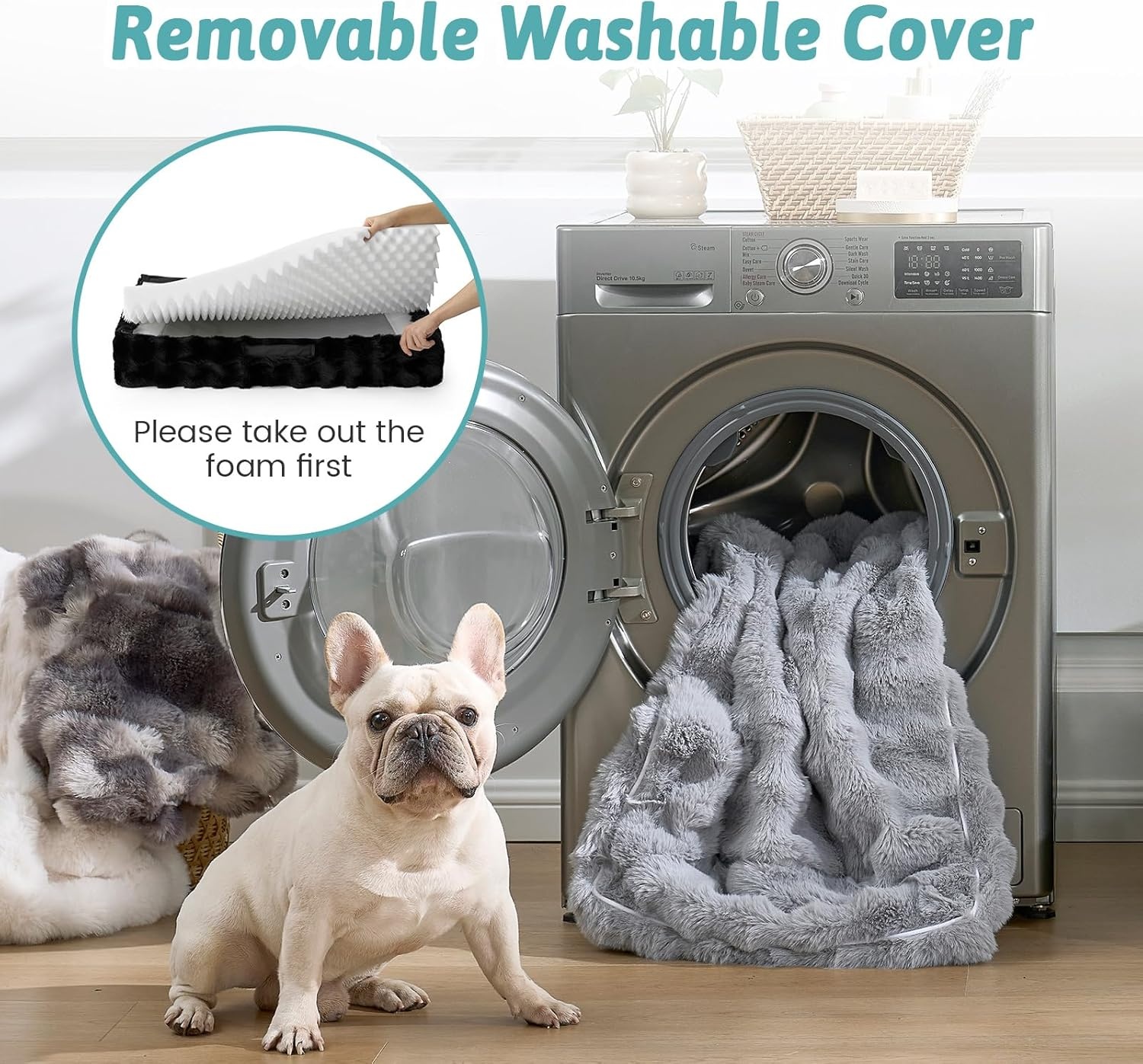 image:imageCOZY KISS Orthopedic Dog Bed for Extra Large Dog Soft and Warm Faux Fur Sofa for Giant Pet Up to 150 lbs Foam Bolster AntiSlip Couch with Washable Removable Cover XXL 48x35x8 inch BeigeBlack