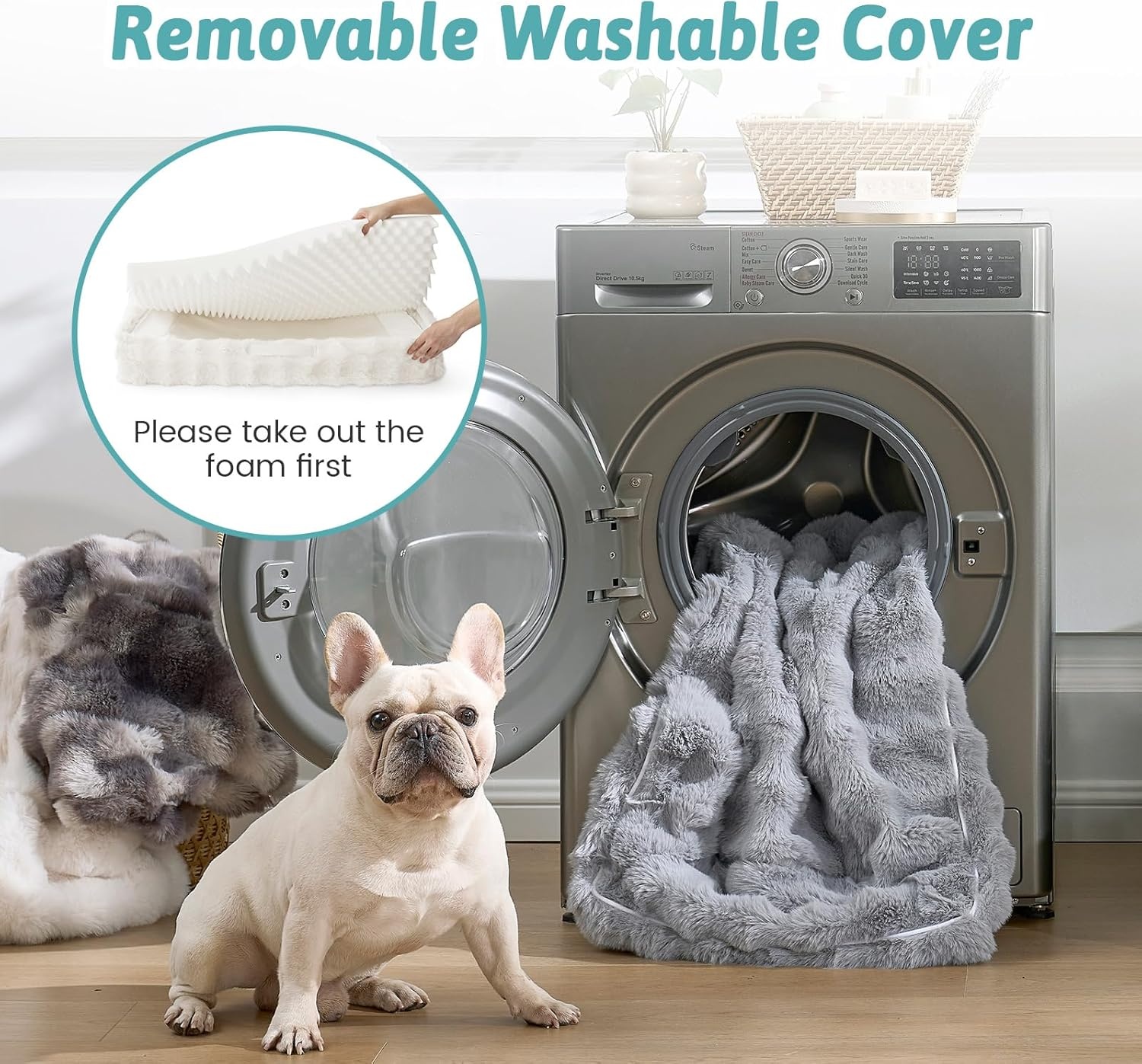 image:imageCOZY KISS Orthopedic Dog Bed for Extra Large Dog Soft and Warm Faux Fur Sofa for Giant Pet Up to 150 lbs Foam Bolster AntiSlip Couch with Washable Removable Cover XXL 48x35x8 inch BeigeBeige