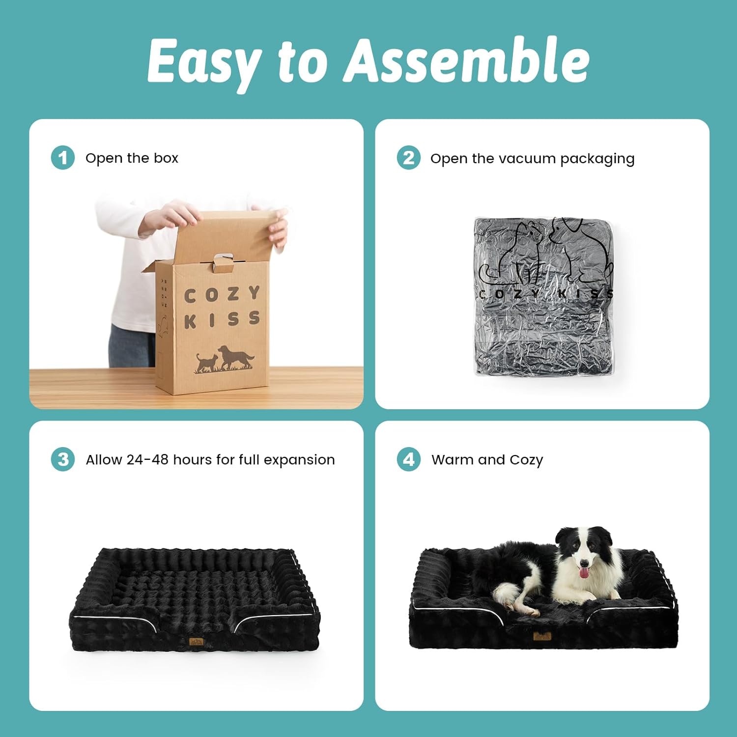 image:imageCOZY KISS Orthopedic Dog Bed for Extra Large Dog Soft and Warm Faux Fur Sofa for Giant Pet Up to 150 lbs Foam Bolster AntiSlip Couch with Washable Removable Cover XXL 48x35x8 inch BeigeBlack
