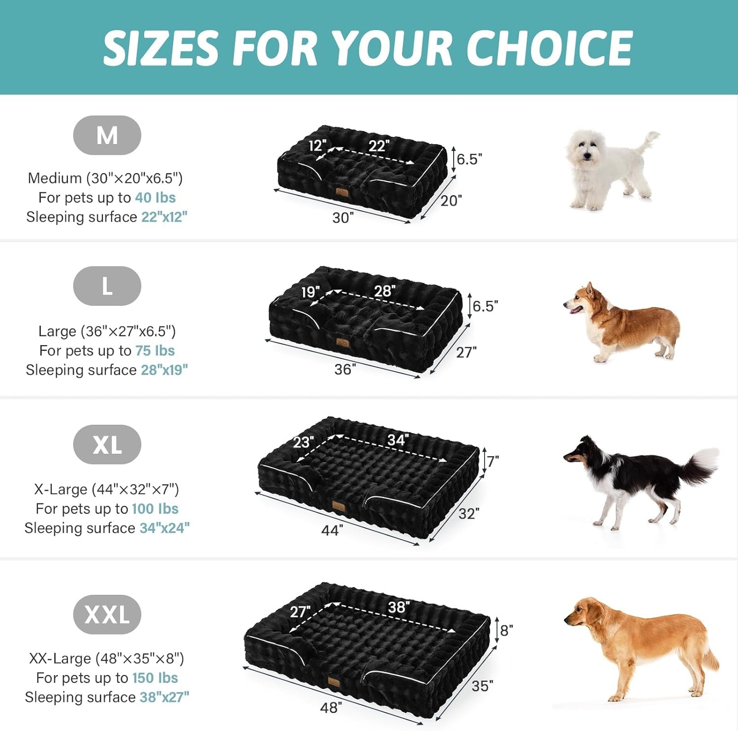 image:imageCOZY KISS Orthopedic Dog Bed for Extra Large Dog Soft and Warm Faux Fur Sofa for Giant Pet Up to 150 lbs Foam Bolster AntiSlip Couch with Washable Removable Cover XXL 48x35x8 inch BeigeBlack
