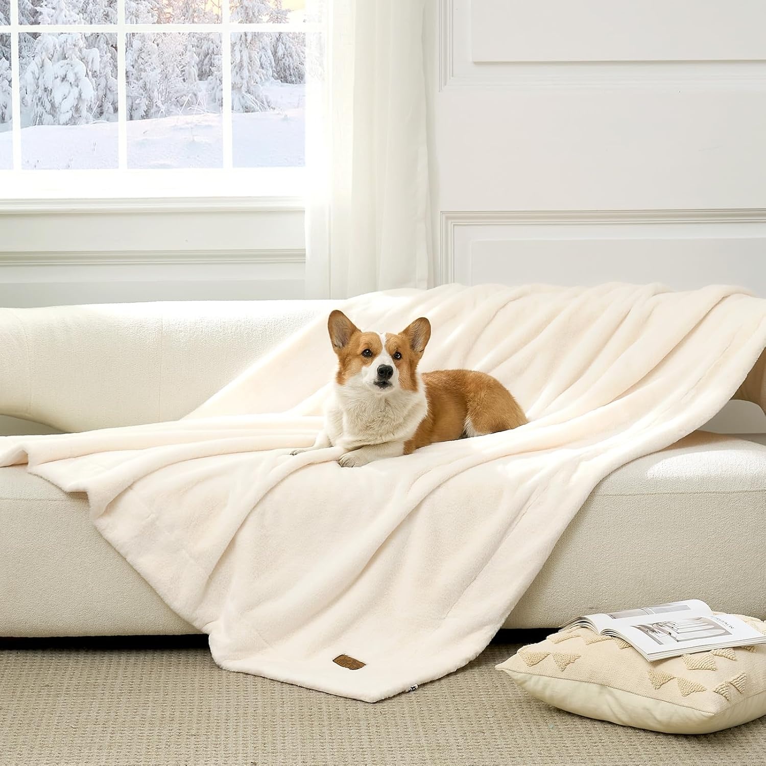 image:imageCOZY KISS Waterproof Pet Blanket Christmas Deer Print Blanket for Bed Couch Protector Reversible Washable Plush Dog Faux Fur Throw for Puppy Double Sided Cat Blanket 30x40 inch BrownCream