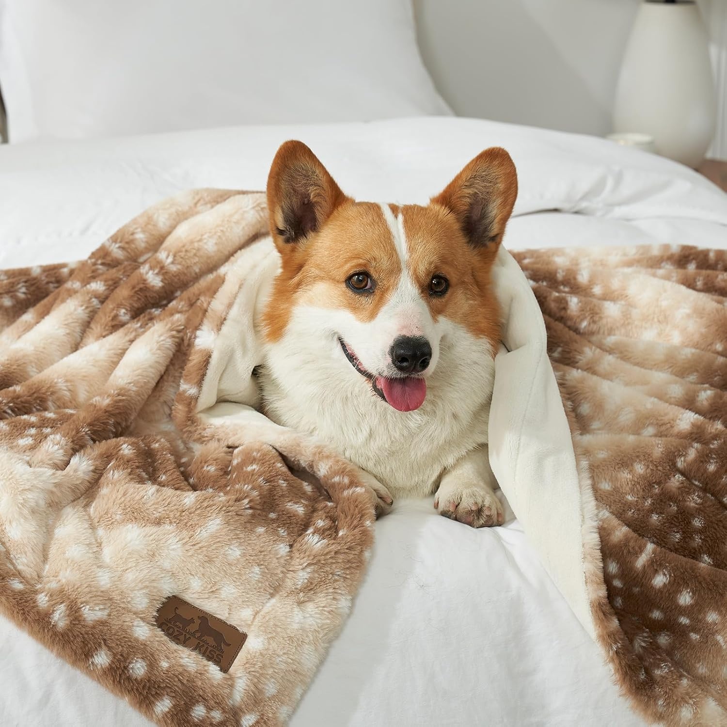 image:imageCOZY KISS Waterproof Pet Blanket Christmas Deer Print Blanket for Bed Couch Protector Reversible Washable Plush Dog Faux Fur Throw for Puppy Double Sided Cat Blanket 30x40 inch BrownBrown Deer