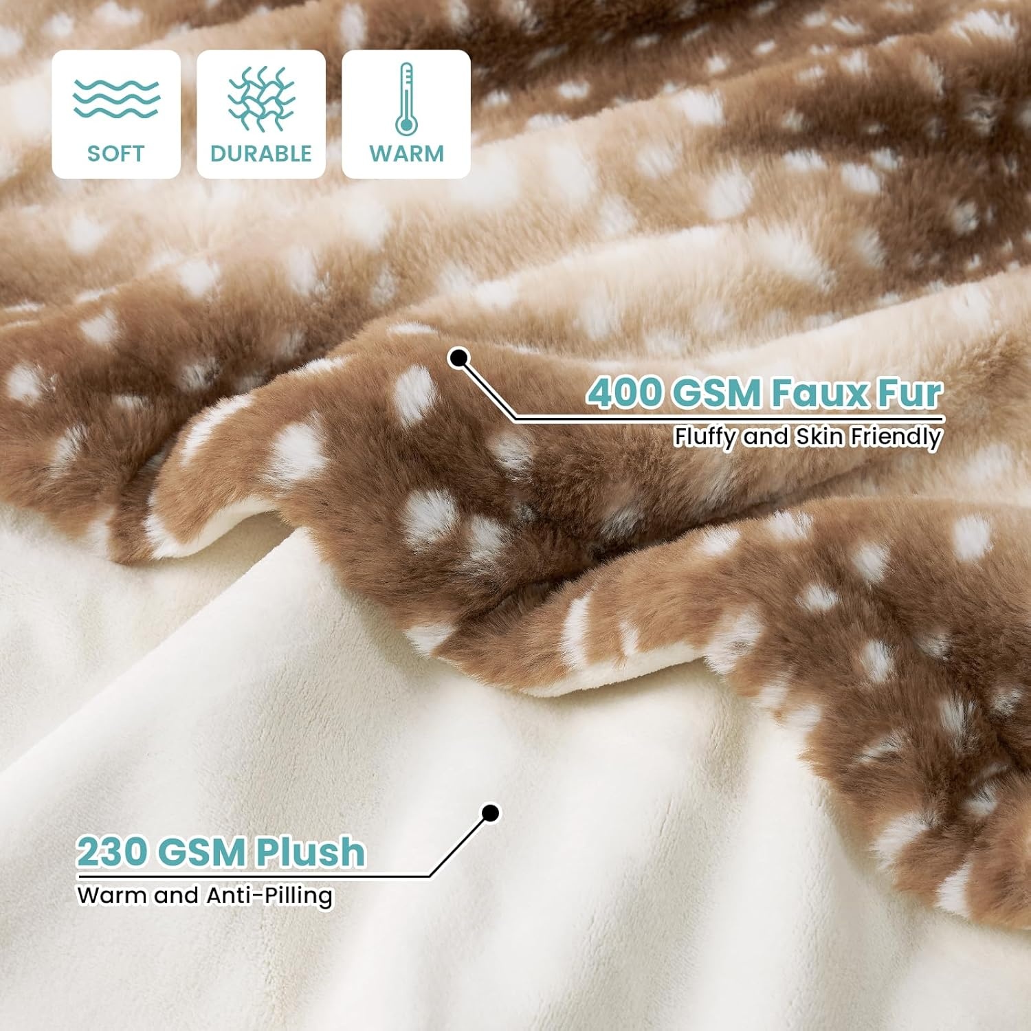 image:imageCOZY KISS Waterproof Pet Blanket Christmas Deer Print Blanket for Bed Couch Protector Reversible Washable Plush Dog Faux Fur Throw for Puppy Double Sided Cat Blanket 30x40 inch BrownBrown Deer