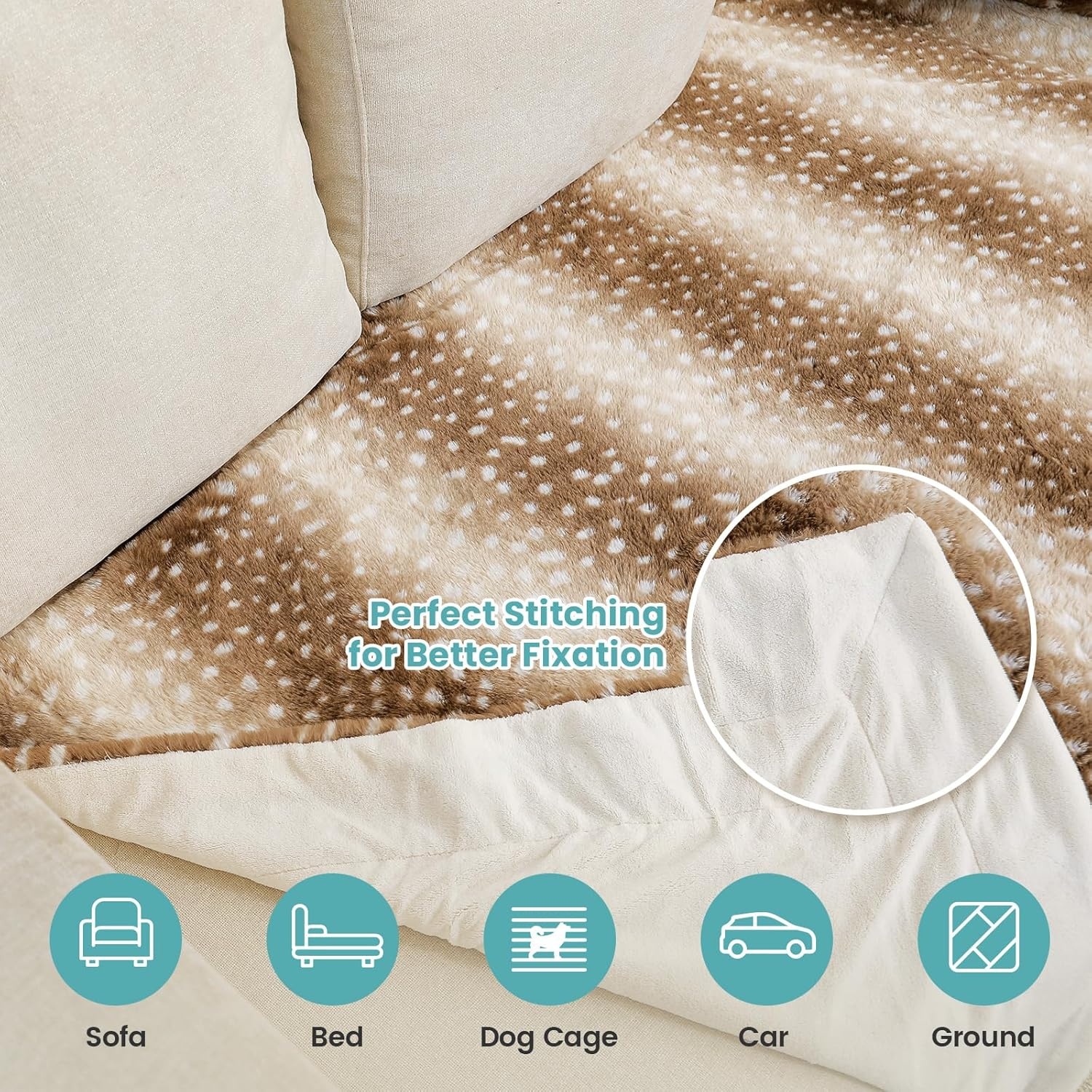 image:imageCOZY KISS Waterproof Pet Blanket Christmas Deer Print Blanket for Bed Couch Protector Reversible Washable Plush Dog Faux Fur Throw for Puppy Double Sided Cat Blanket 30x40 inch BrownBrown Deer