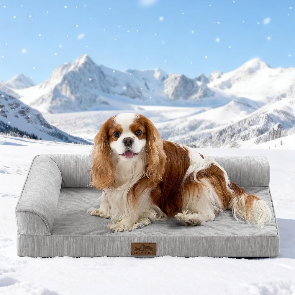image:imageCOZY KISS Cooling Dog Bed Orthopedic Foam Dog Bed with Sides Removable Cover amp Waterproof Lining and Nonskid Bottom Comfortable Pet Beds for Dogs Blue 42 L x 30 W x 7 ThGrey