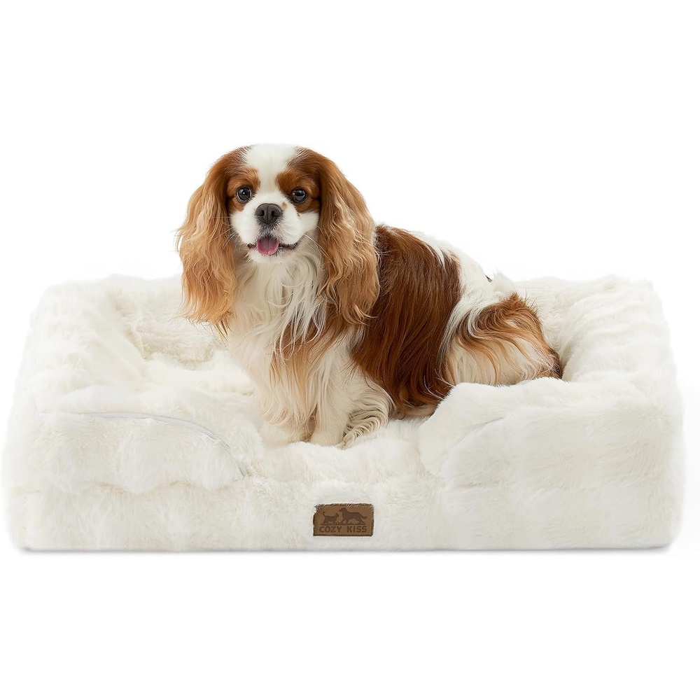 image:imageCOZY KISS Orthopedic Dog Bed for Extra Large Dog Soft and Warm Faux Fur Sofa for Giant Pet Up to 150 lbs Foam Bolster AntiSlip Couch with Washable Removable Cover XXL 48x35x8 inch BeigeBeige