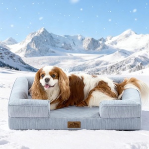 image:imageCOZY KISS Cooling Dog Bed for Large Medium Size Dogs QMax gt04 Summer Cool Orthopedic Foam Pet Sofa Bed with Sides Bolster AntiSlip Couch with Washable Removable Cover L 36x27x65 inch BeigeBlue