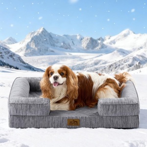 image:imageCOZY KISS Cooling Dog Bed for Large Medium Size Dogs QMax gt04 Summer Cool Orthopedic Foam Pet Sofa Bed with Sides Bolster AntiSlip Couch with Washable Removable Cover L 36x27x65 inch BeigeDark Grey
