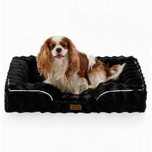 image:imageCOZY KISS Orthopedic Dog Bed for Extra Large Dog Soft and Warm Faux Fur Sofa for Giant Pet Up to 150 lbs Foam Bolster AntiSlip Couch with Washable Removable Cover XXL 48x35x8 inch BeigeBlack