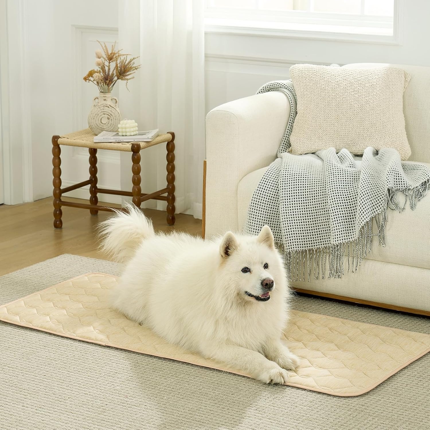image:imageCOZY KISS DogampCat Cooling Couch Cover 275x275 Inch Waterproof Pet Pad QMax gt 04 CoolTech Fabric GreyBeige