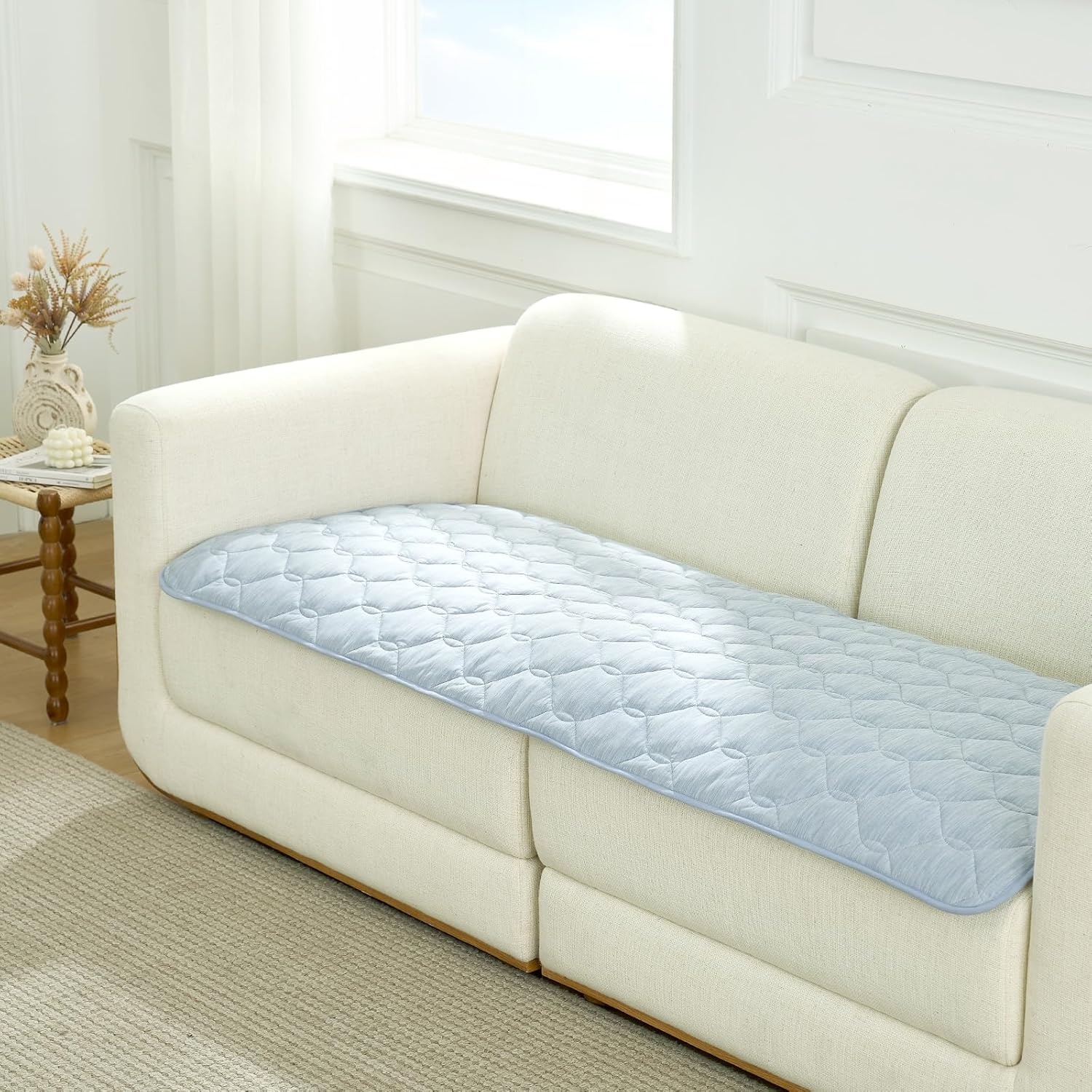 image:imageCOZY KISS DogampCat Cooling Couch Cover 275x275 Inch Waterproof Pet Pad QMax gt 04 CoolTech Fabric GreyBlue