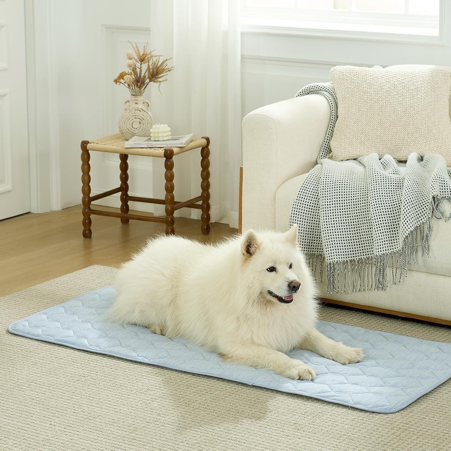 image:imageCOZY KISS DogampCat Cooling Couch Cover 275x275 Inch Waterproof Pet Pad QMax gt 04 CoolTech Fabric GreyBlue