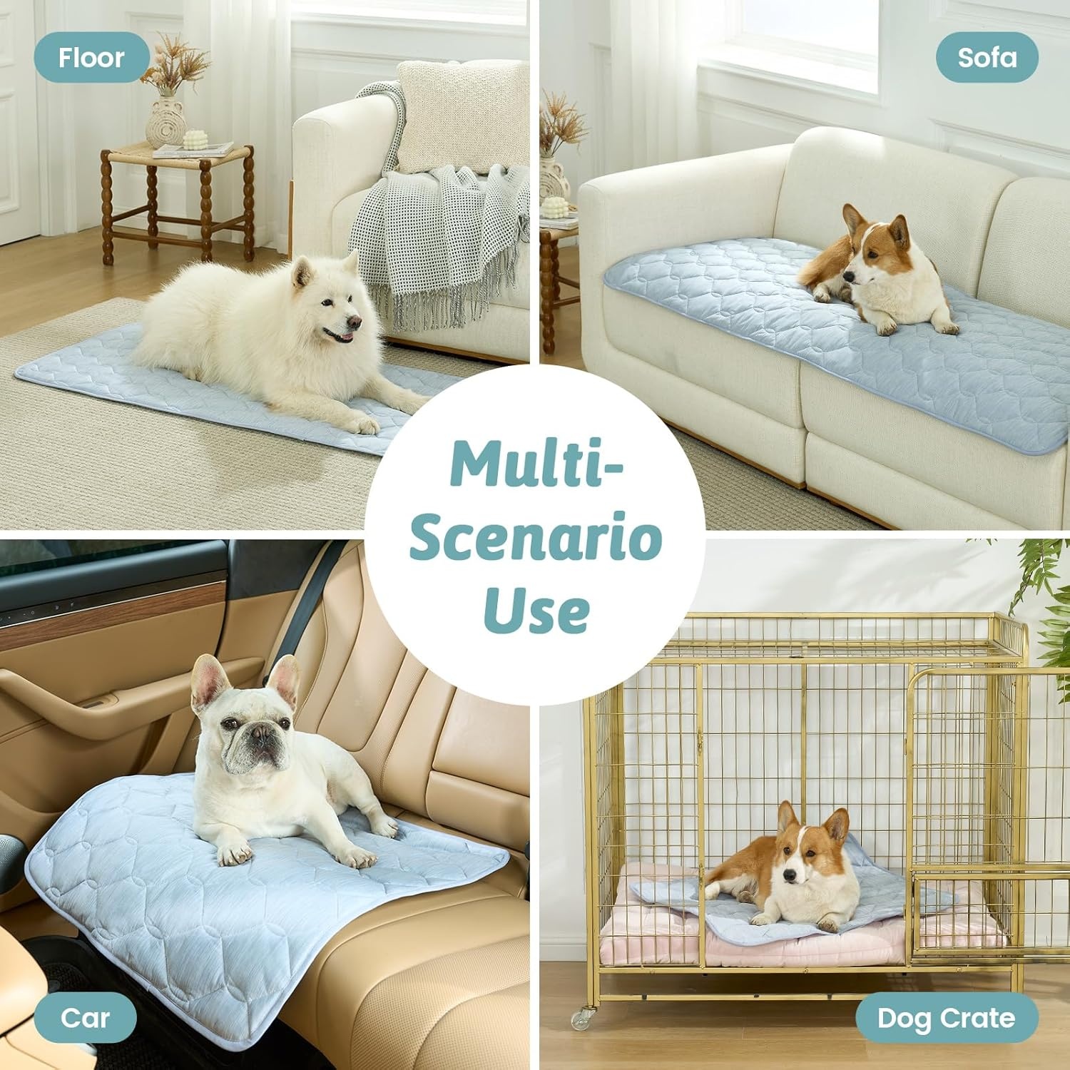 image:imageCOZY KISS DogampCat Cooling Couch Cover 275x275 Inch Waterproof Pet Pad QMax gt 04 CoolTech Fabric GreyBlue
