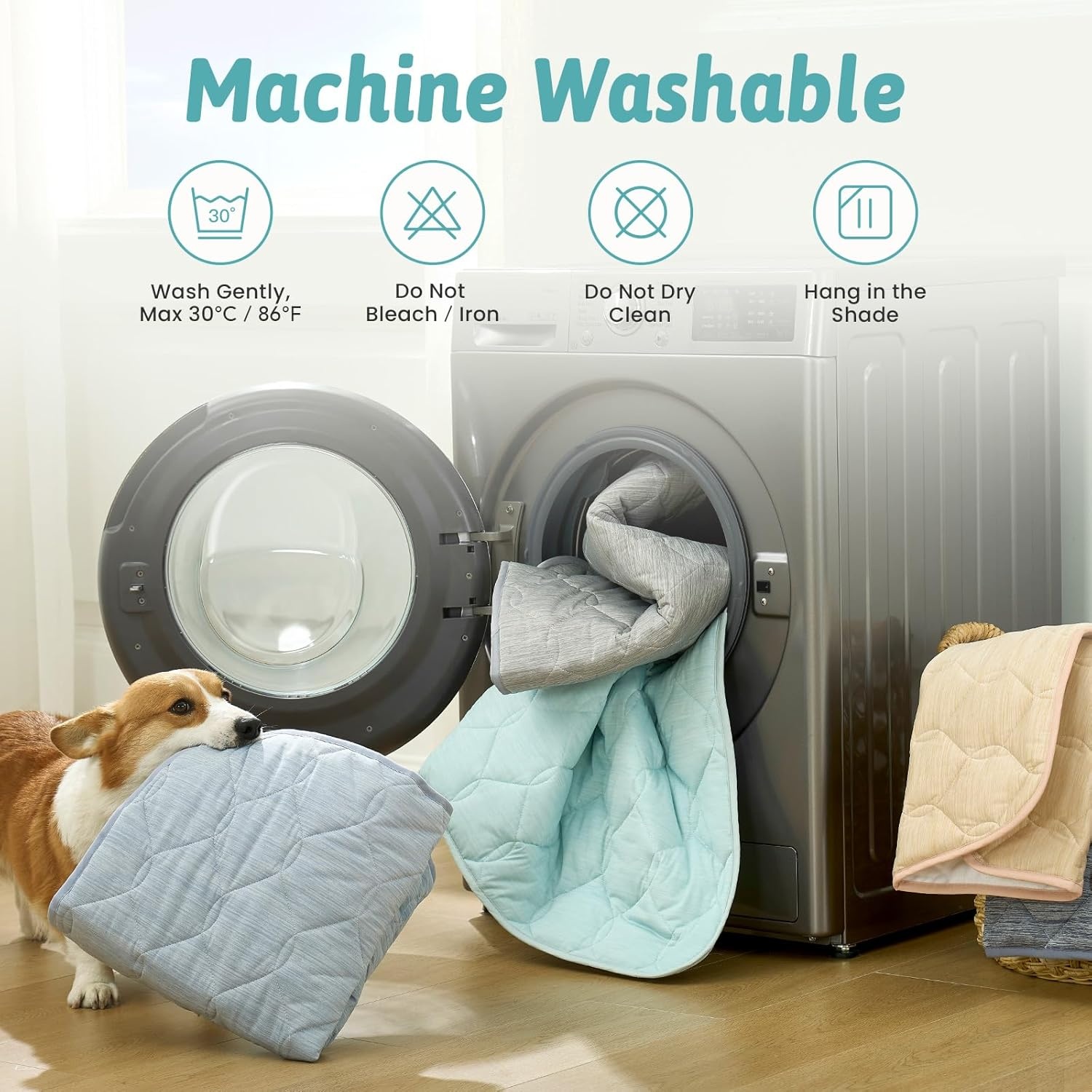 image:imageCOZY KISS DogampCat Cooling Couch Cover 275x275 Inch Waterproof Pet Pad QMax gt 04 CoolTech Fabric GreyGreen