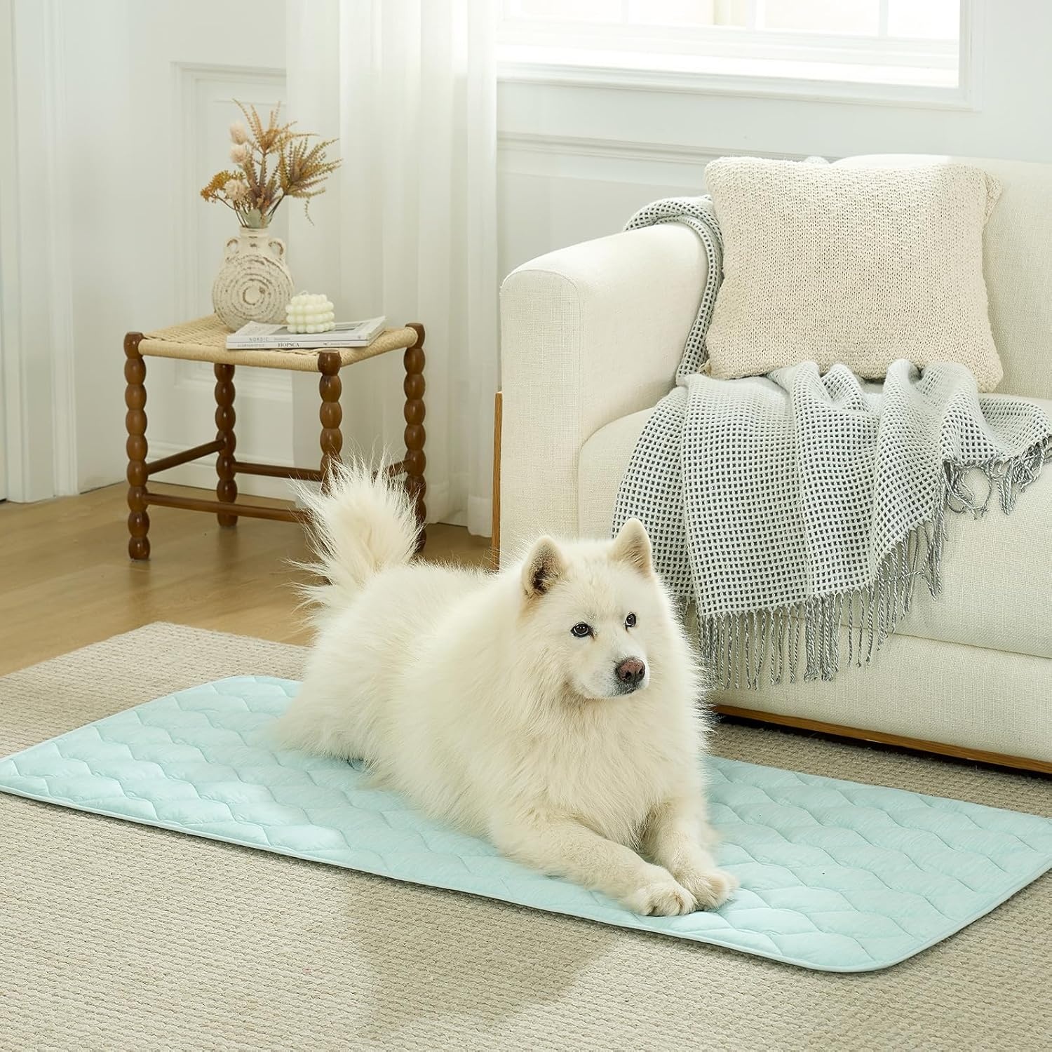 image:imageCOZY KISS DogampCat Cooling Couch Cover 275x275 Inch Waterproof Pet Pad QMax gt 04 CoolTech Fabric GreyGreen