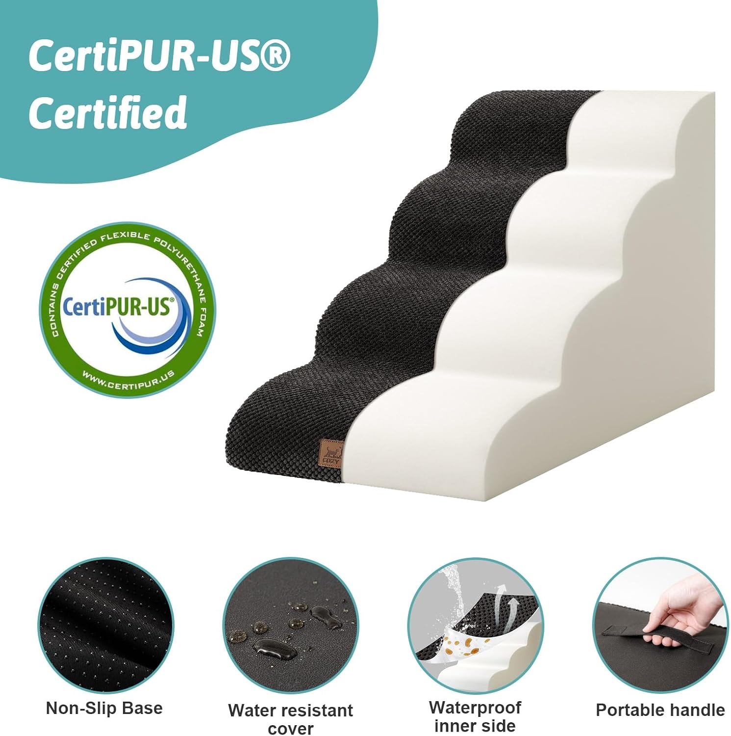 image:imageCOZY KISS Extra Wide Dog Stairs with Tunnel Detachable Large Pet Step for Small Medium Dog Puppy or Cat Ramp for High Bed Couch Sofa or Car Stable 197x33x224 inch 5 Step BlackBlack