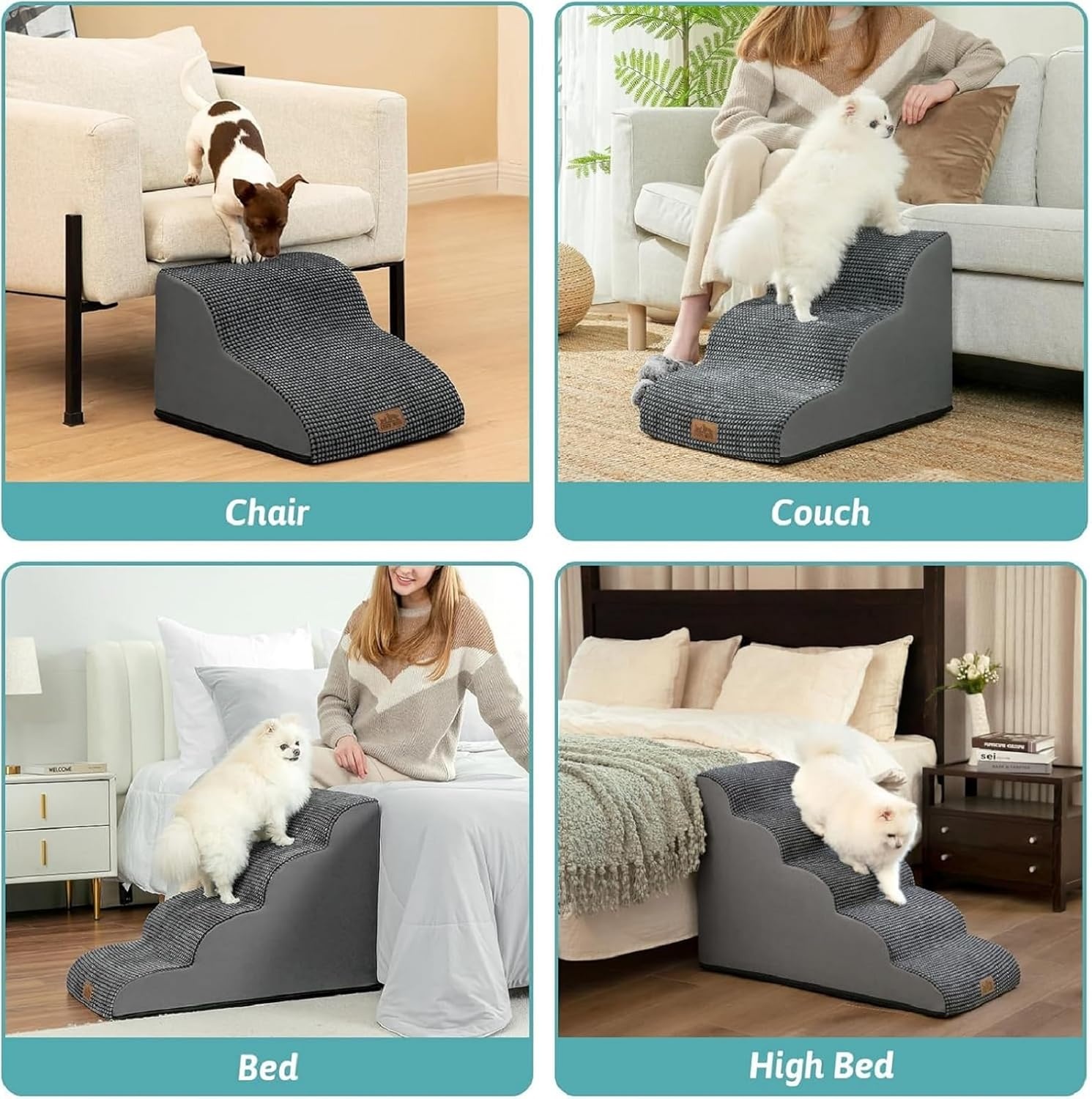 image:imageCOZY KISS Extra Wide Dog Stairs with Tunnel Detachable Large Pet Step for Small Medium Dog Puppy or Cat Ramp for High Bed Couch Sofa or Car Stable 197x33x224 inch 5 Step BlackCharcoal Grey