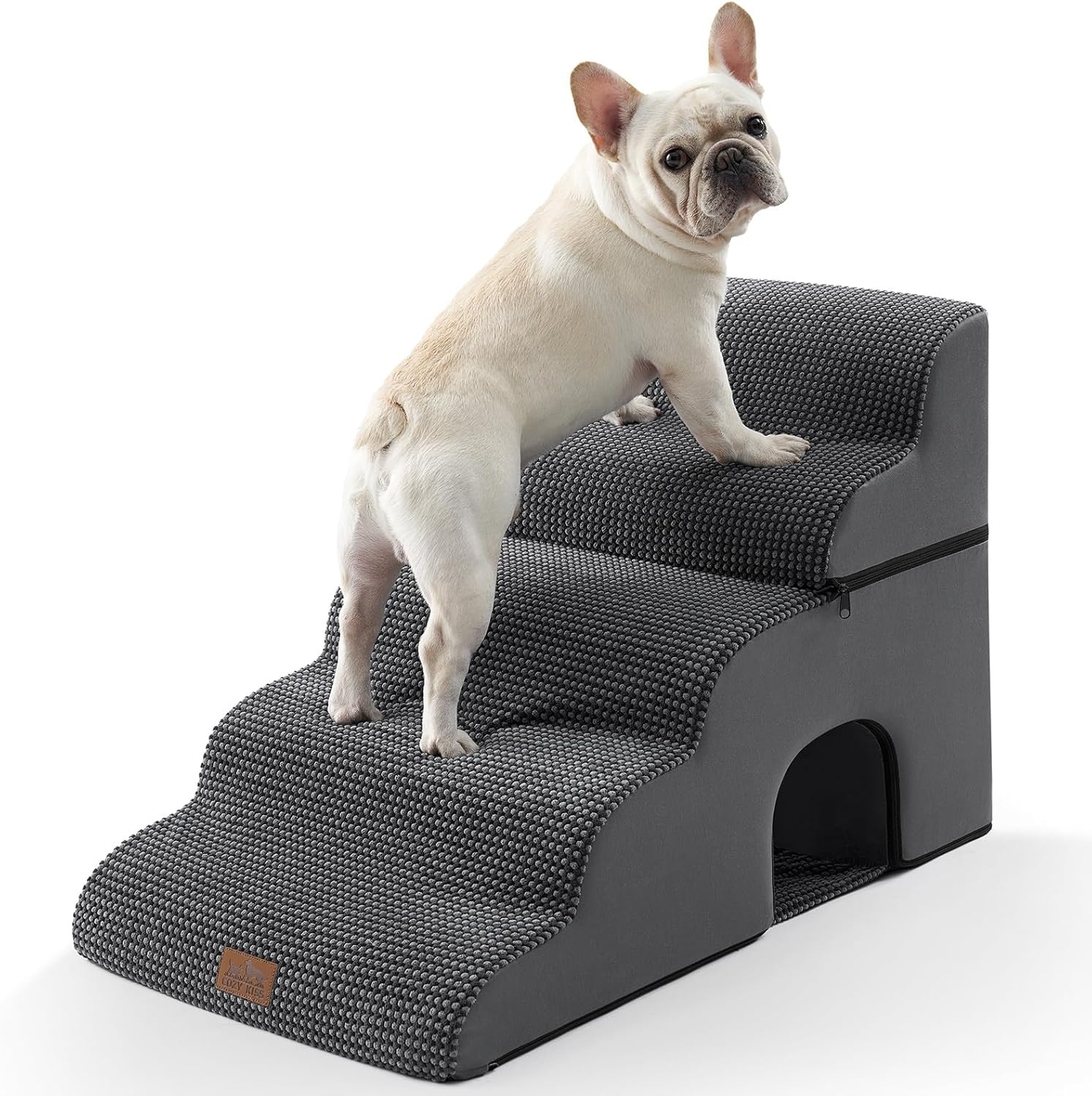 image:imageCOZY KISS Extra Wide Dog Stairs with Tunnel Detachable Large Pet Step for Small Medium Dog Puppy or Cat Ramp for High Bed Couch Sofa or Car Stable 197x33x224 inch 5 Step BlackCharcoal Grey