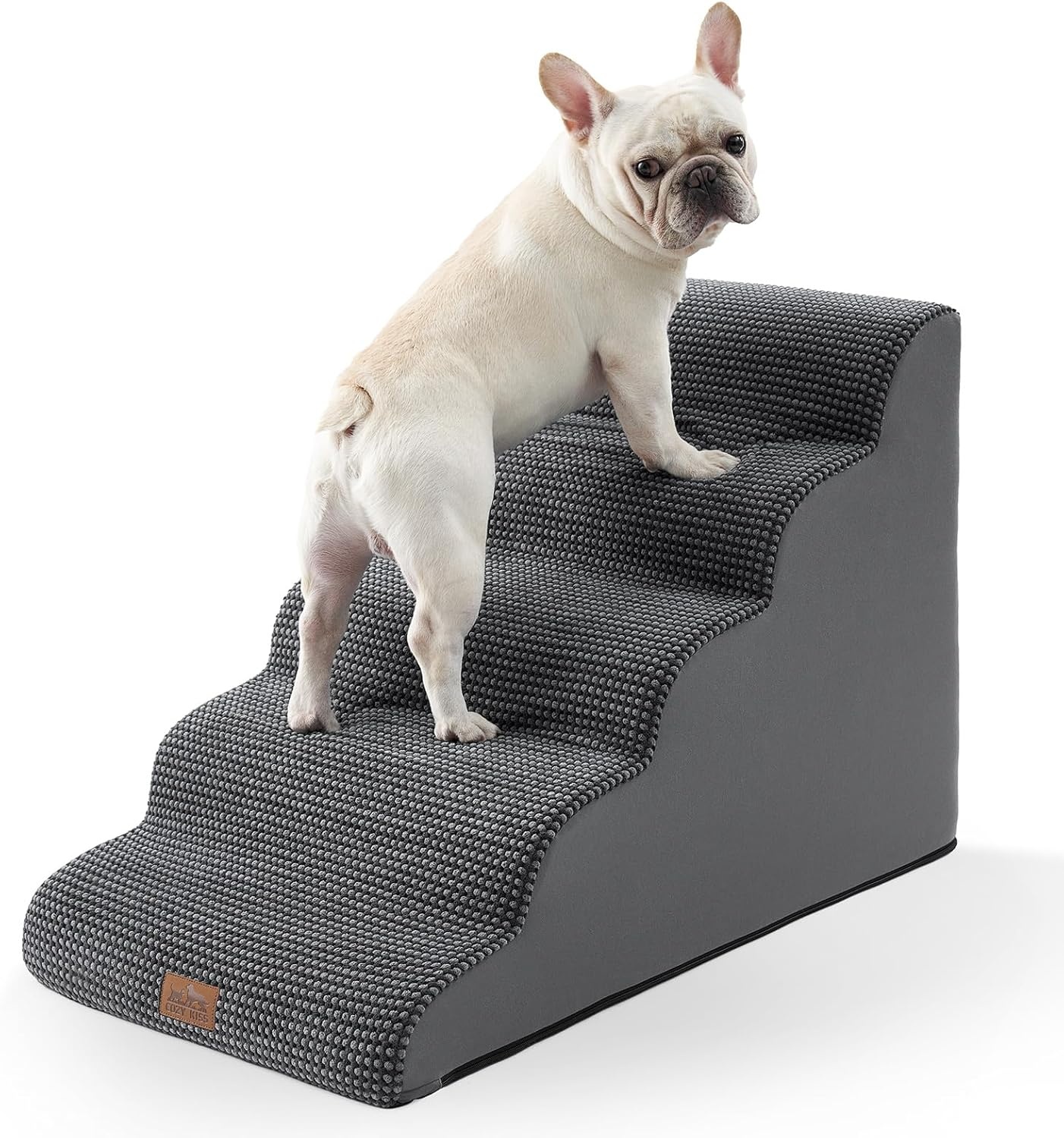 image:imageCOZY KISS Extra Wide Dog Stairs with Tunnel Detachable Large Pet Step for Small Medium Dog Puppy or Cat Ramp for High Bed Couch Sofa or Car Stable 197x33x224 inch 5 Step BlackCharcoal Grey