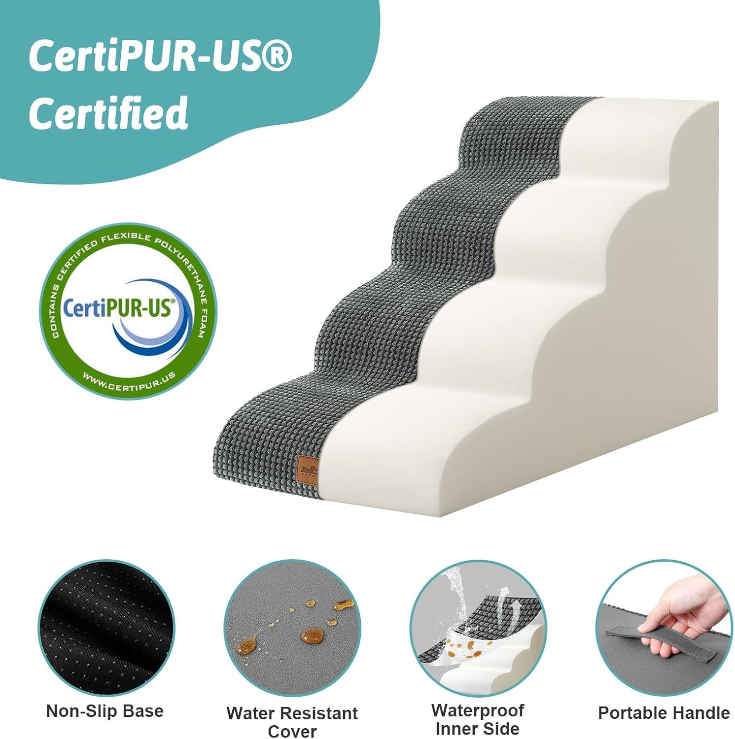 image:imageCOZY KISS Extra Wide Dog Stairs with Tunnel Detachable Large Pet Step for Small Medium Dog Puppy or Cat Ramp for High Bed Couch Sofa or Car Stable 197x33x224 inch 5 Step BlackCharcoal Grey