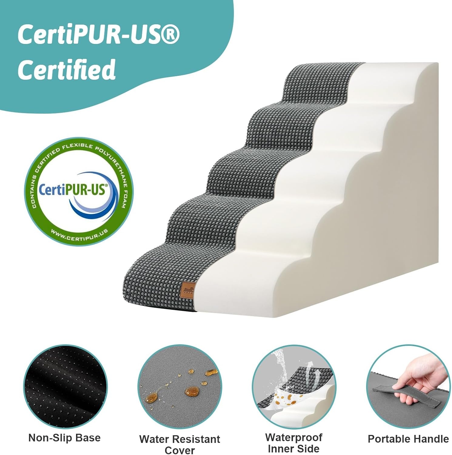image:imageCOZY KISS Extra Wide Dog Stairs with Tunnel Detachable Large Pet Step for Small Medium Dog Puppy or Cat Ramp for High Bed Couch Sofa or Car Stable 197x33x224 inch 5 Step BlackCharcoal Grey