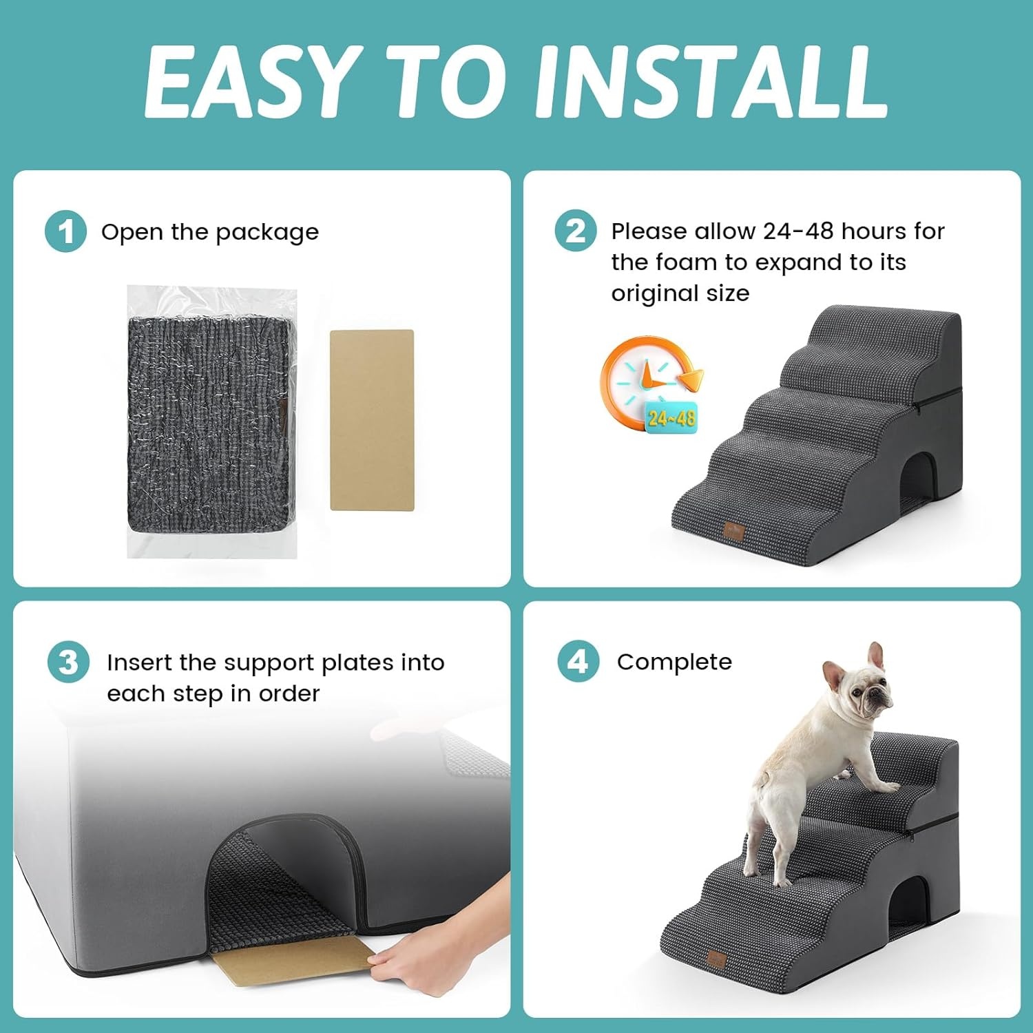 image:imageCOZY KISS Extra Wide Dog Stairs with Tunnel Detachable Large Pet Step for Small Medium Dog Puppy or Cat Ramp for High Bed Couch Sofa or Car Stable 197x33x224 inch 5 Step BlackCharcoal Grey