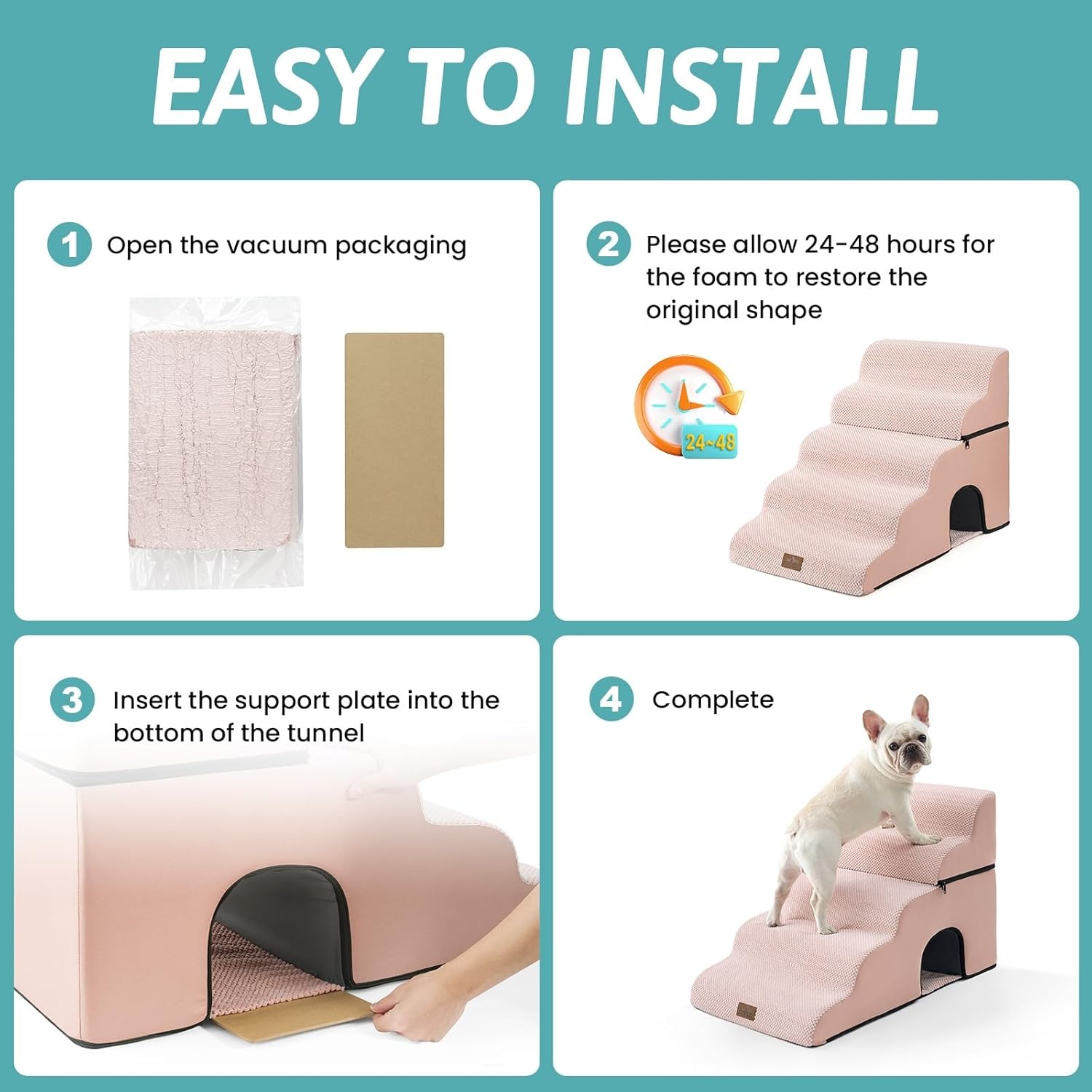image:imageCOZY KISS Extra Wide Dog Stairs with Tunnel Detachable Large Pet Step for Small Medium Dog Puppy or Cat Ramp for High Bed Couch Sofa or Car Stable 197x33x224 inch 5 Step BlackPink