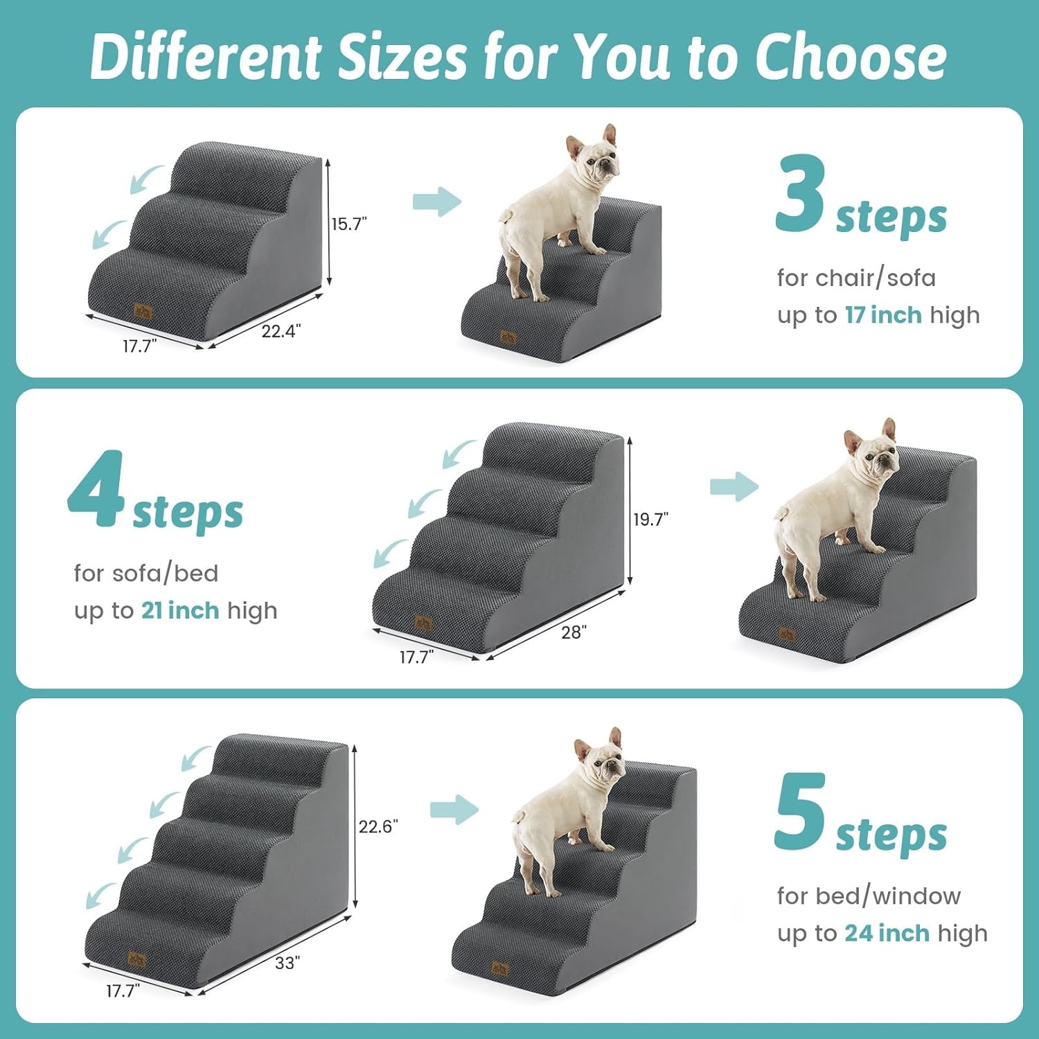 image:imageCOZY KISS Extra Wide Dog Stairs with Tunnel Detachable Large Pet Step for Small Medium Dog Puppy or Cat Ramp for High Bed Couch Sofa or Car Stable 197x33x224 inch 5 Step BlackDark Grey