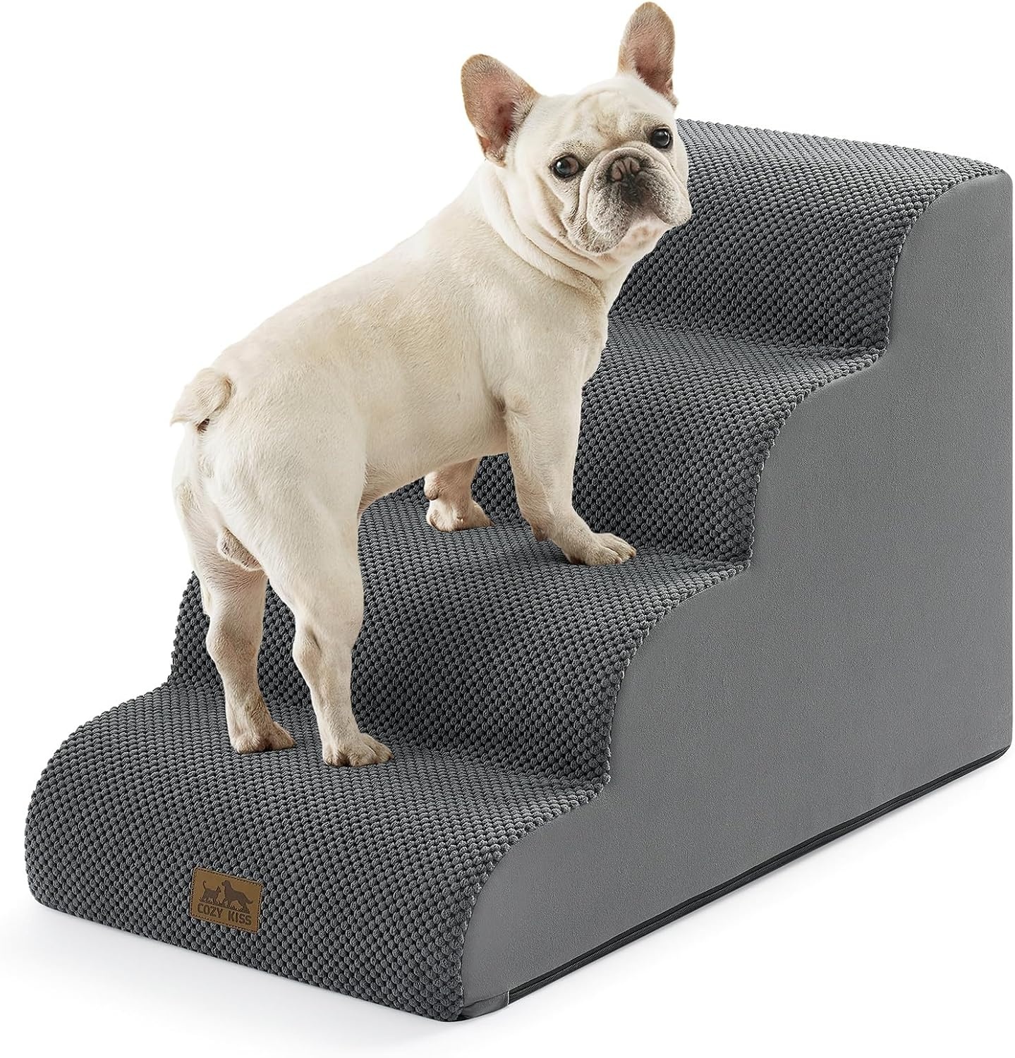 image:imageCOZY KISS Extra Wide Dog Stairs with Tunnel Detachable Large Pet Step for Small Medium Dog Puppy or Cat Ramp for High Bed Couch Sofa or Car Stable 197x33x224 inch 5 Step BlackDark Grey