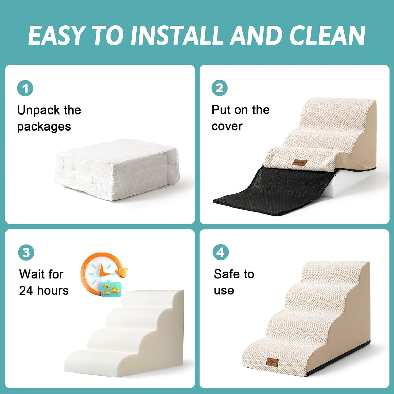 image:imageCOZY KISS Extra Wide Dog Stairs with Tunnel Detachable Large Pet Step for Small Medium Dog Puppy or Cat Ramp for High Bed Couch Sofa or Car Stable 197x33x224 inch 5 Step BlackBeige