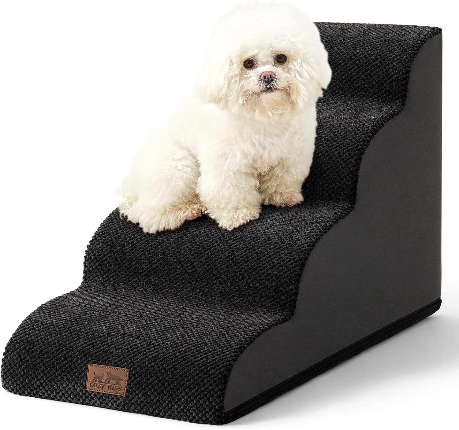 image:imageCOZY KISS Extra Wide Dog Stairs with Tunnel Detachable Large Pet Step for Small Medium Dog Puppy or Cat Ramp for High Bed Couch Sofa or Car Stable 197x33x224 inch 5 Step BlackBlack