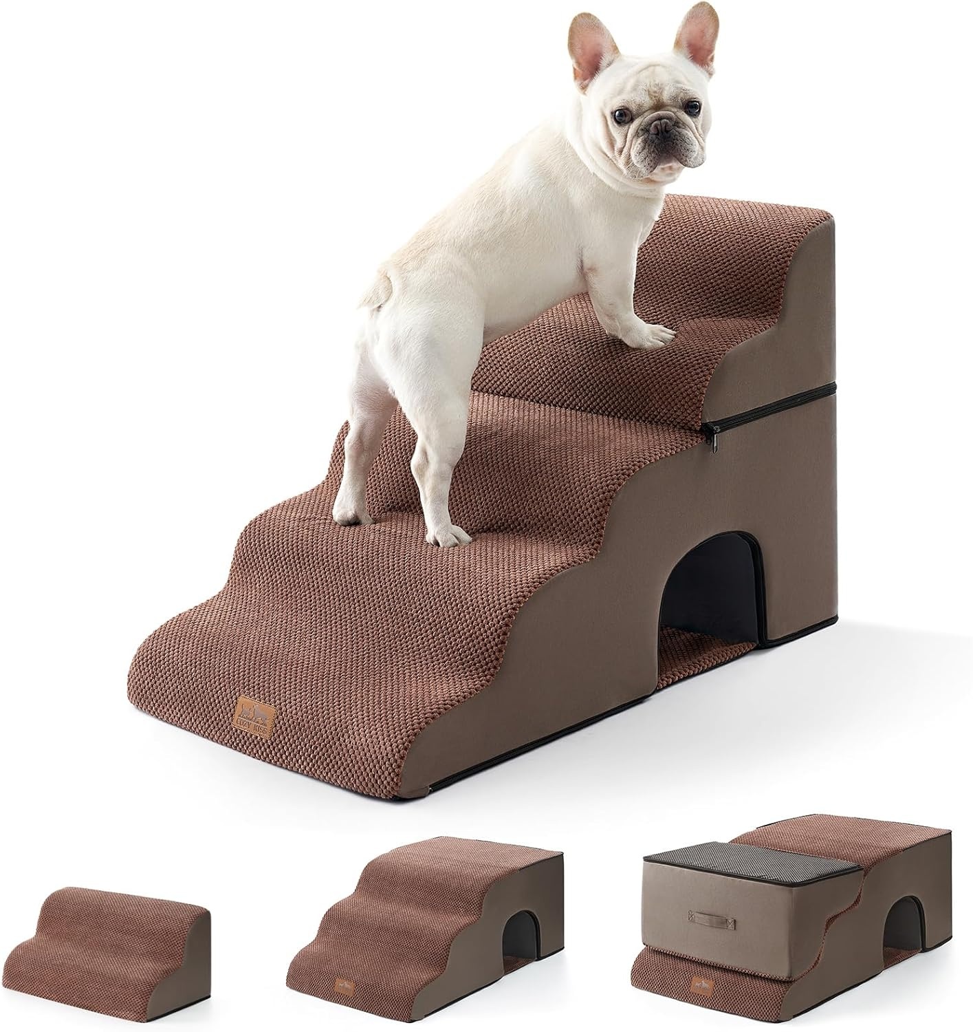 image:imageCOZY KISS Extra Wide Dog Stairs with Tunnel Detachable Large Pet Step for Small Medium Dog Puppy or Cat Ramp for High Bed Couch Sofa or Car Stable 197x33x224 inch 5 Step BlackBrown