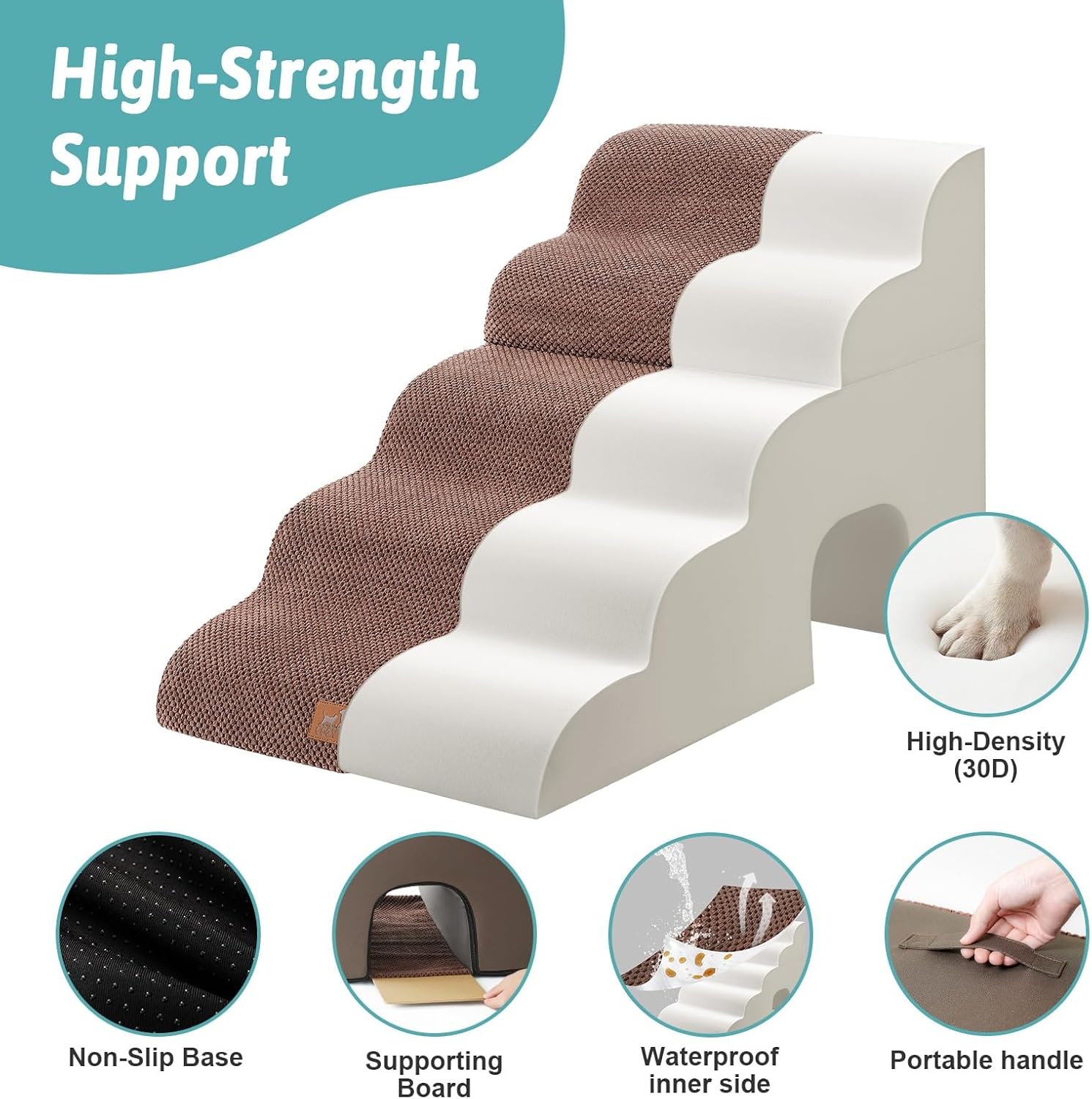 image:imageCOZY KISS Extra Wide Dog Stairs with Tunnel Detachable Large Pet Step for Small Medium Dog Puppy or Cat Ramp for High Bed Couch Sofa or Car Stable 197x33x224 inch 5 Step BlackBrown
