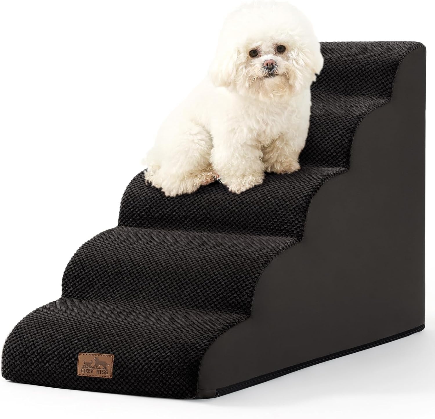image:imageCOZY KISS Extra Wide Dog Stairs with Tunnel Detachable Large Pet Step for Small Medium Dog Puppy or Cat Ramp for High Bed Couch Sofa or Car Stable 197x33x224 inch 5 Step BlackBlack