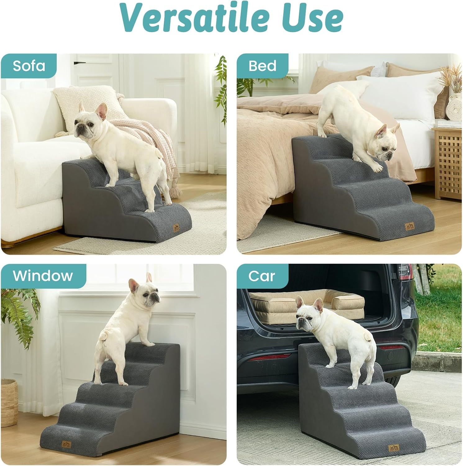 image:imageCOZY KISS Extra Wide Dog Stairs with Tunnel Detachable Large Pet Step for Small Medium Dog Puppy or Cat Ramp for High Bed Couch Sofa or Car Stable 197x33x224 inch 5 Step BlackDark Grey