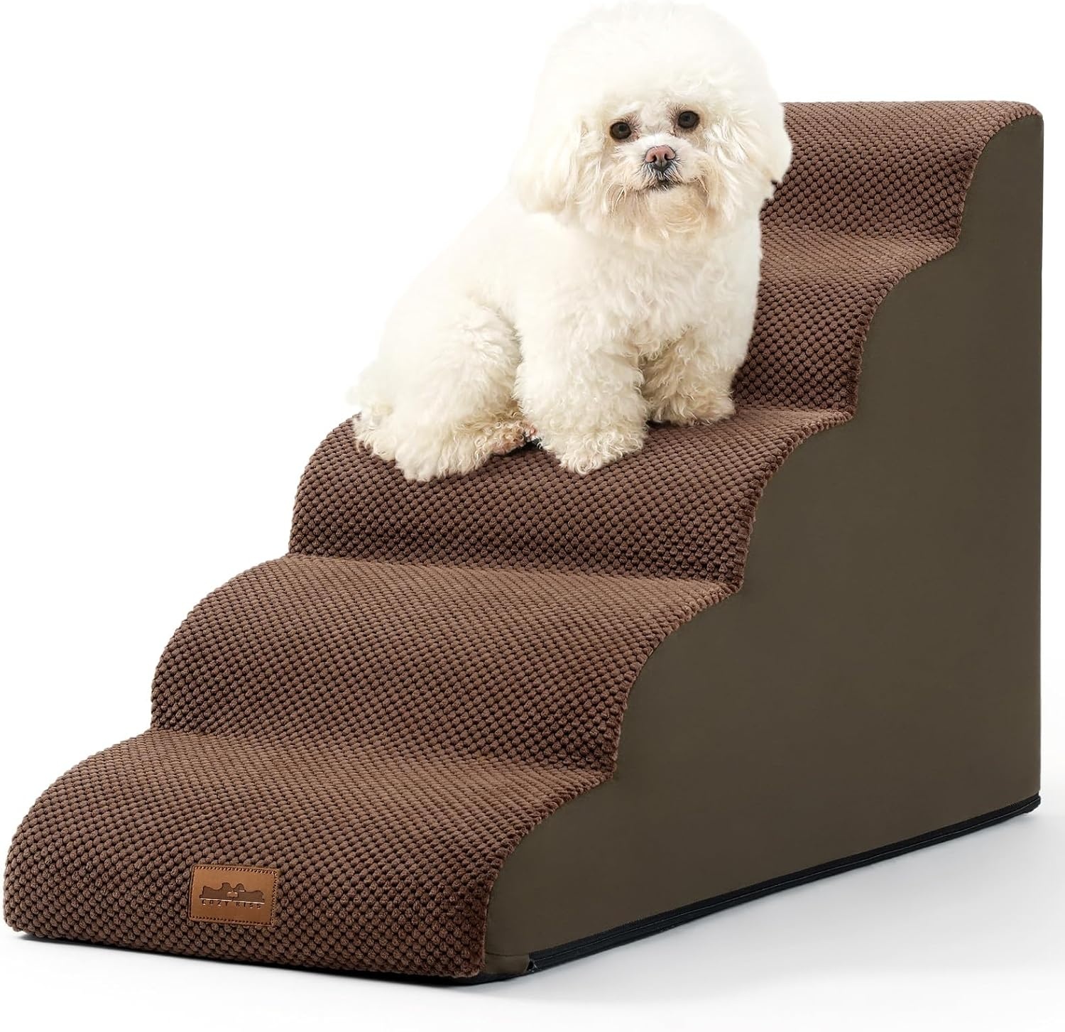 image:imageCOZY KISS Extra Wide Dog Stairs with Tunnel Detachable Large Pet Step for Small Medium Dog Puppy or Cat Ramp for High Bed Couch Sofa or Car Stable 197x33x224 inch 5 Step BlackBrown