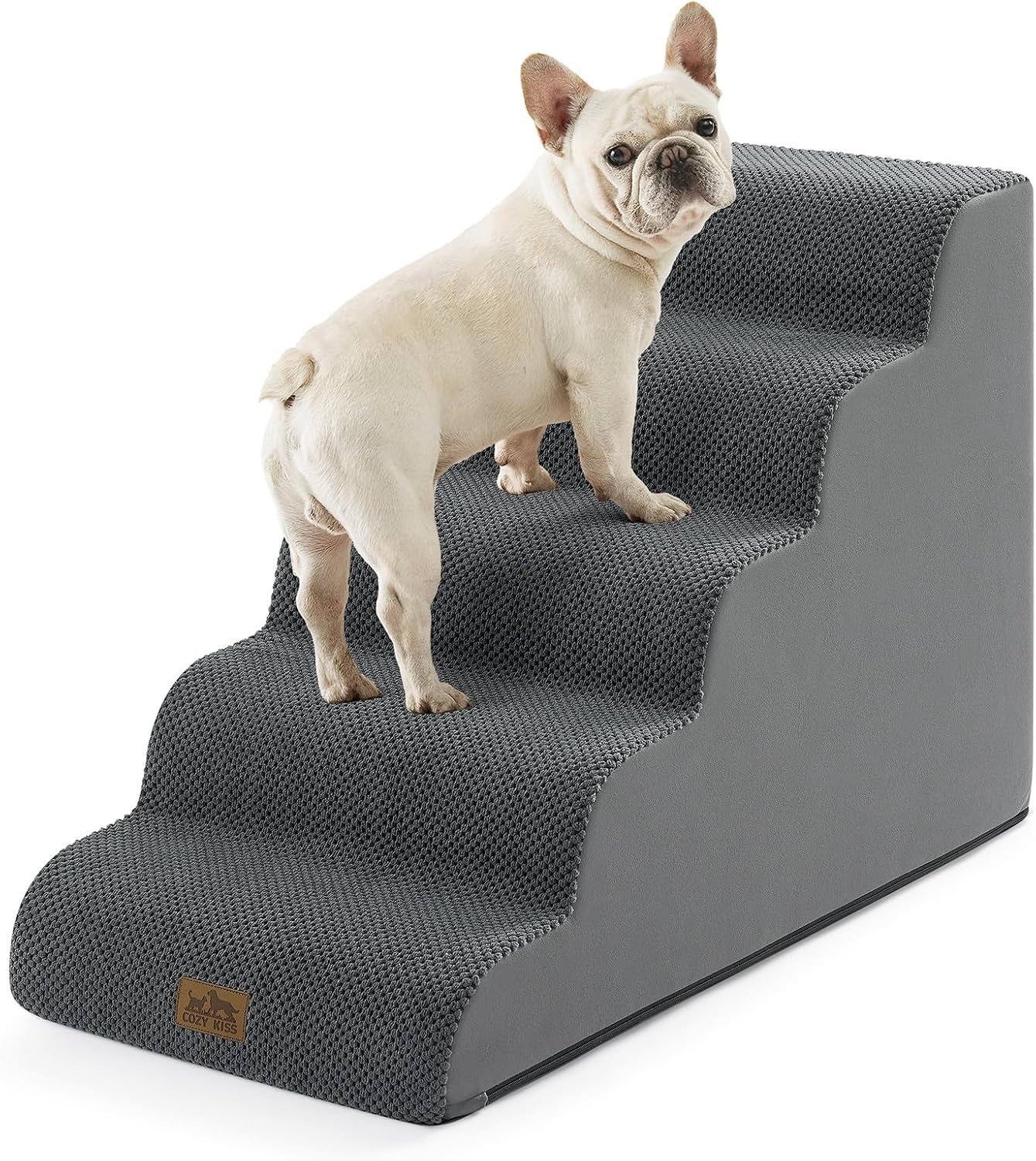 image:imageCOZY KISS Extra Wide Dog Stairs with Tunnel Detachable Large Pet Step for Small Medium Dog Puppy or Cat Ramp for High Bed Couch Sofa or Car Stable 197x33x224 inch 5 Step BlackDark Grey
