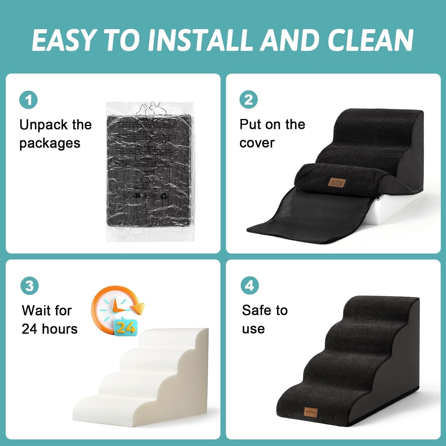 image:imageCOZY KISS Extra Wide Dog Stairs with Tunnel Detachable Large Pet Step for Small Medium Dog Puppy or Cat Ramp for High Bed Couch Sofa or Car Stable 197x33x224 inch 5 Step BlackBlack