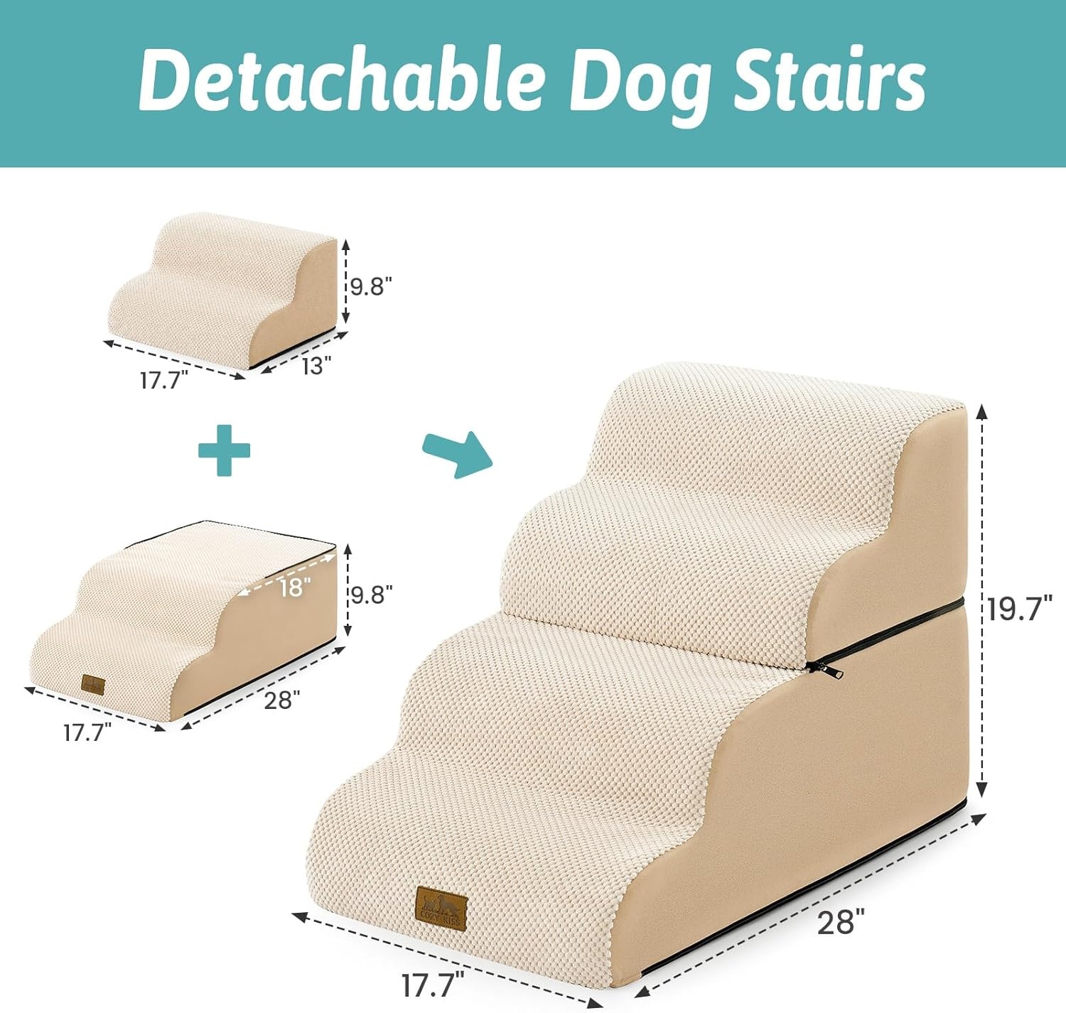 image:imageCOZY KISS Extra Wide Dog Stairs with Tunnel Detachable Large Pet Step for Small Medium Dog Puppy or Cat Ramp for High Bed Couch Sofa or Car Stable 197x33x224 inch 5 Step BlackBeige