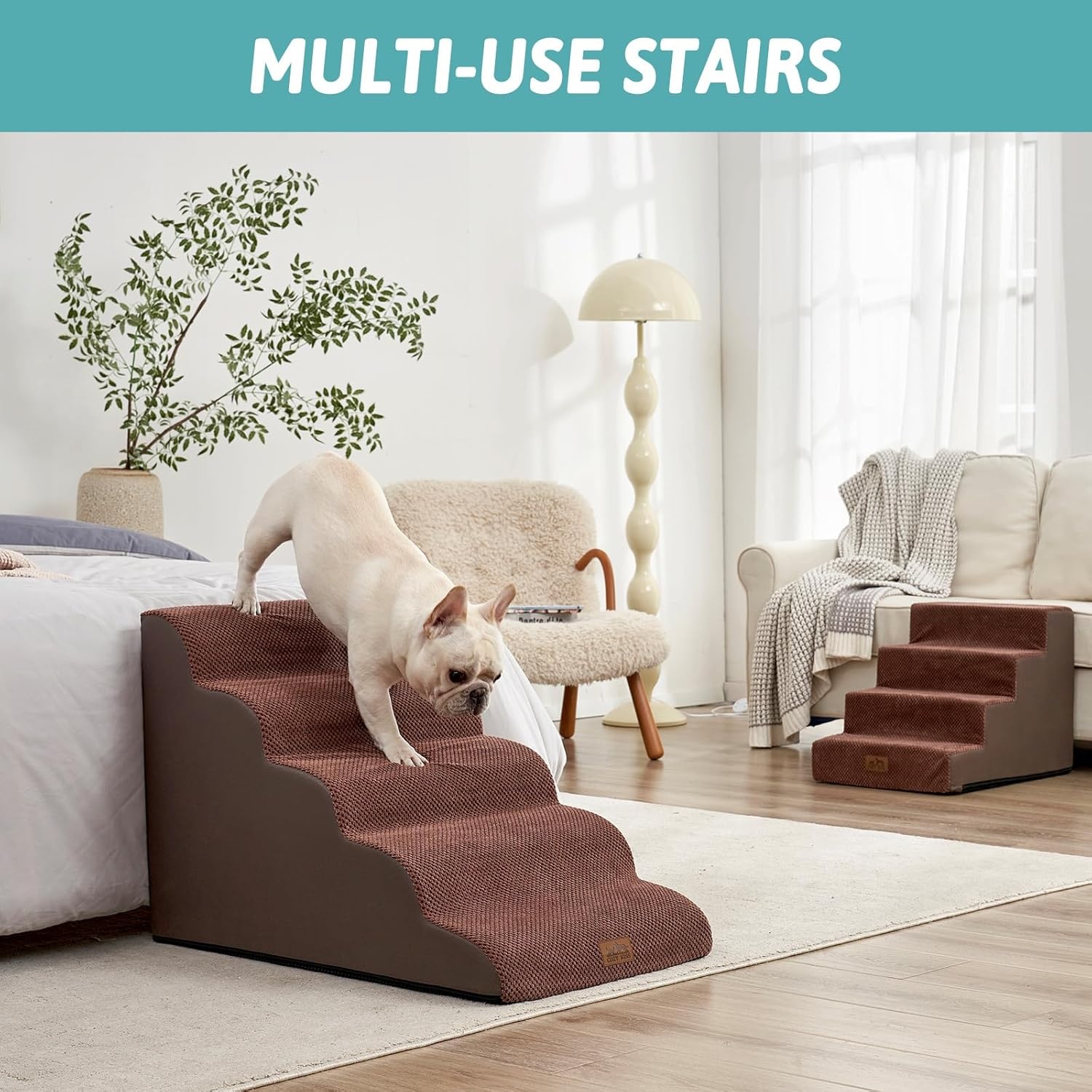 image:imageCOZY KISS Extra Wide Dog Stairs with Tunnel Detachable Large Pet Step for Small Medium Dog Puppy or Cat Ramp for High Bed Couch Sofa or Car Stable 197x33x224 inch 5 Step BlackBrown