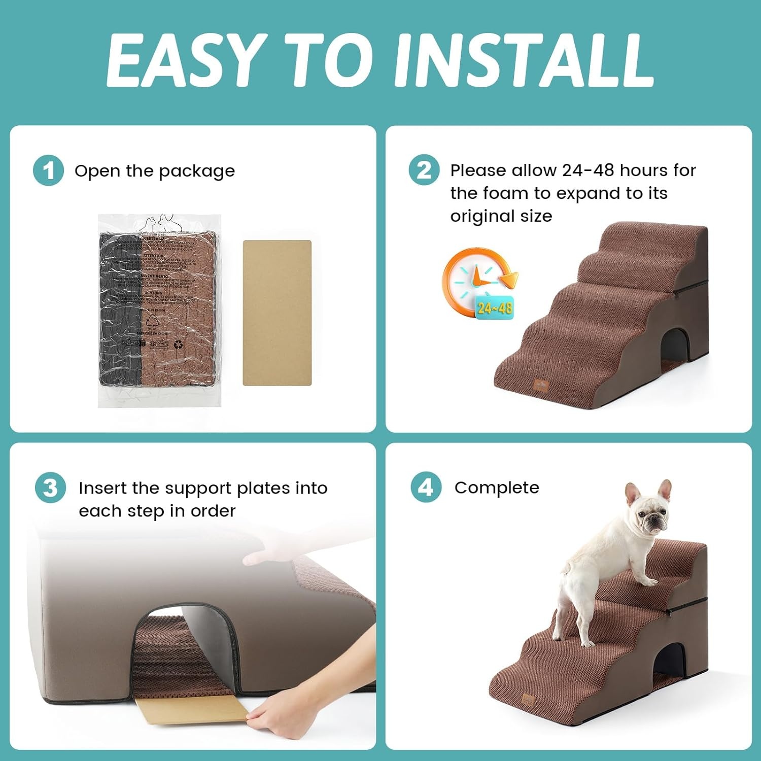 image:imageCOZY KISS Extra Wide Dog Stairs with Tunnel Detachable Large Pet Step for Small Medium Dog Puppy or Cat Ramp for High Bed Couch Sofa or Car Stable 197x33x224 inch 5 Step BlackBrown