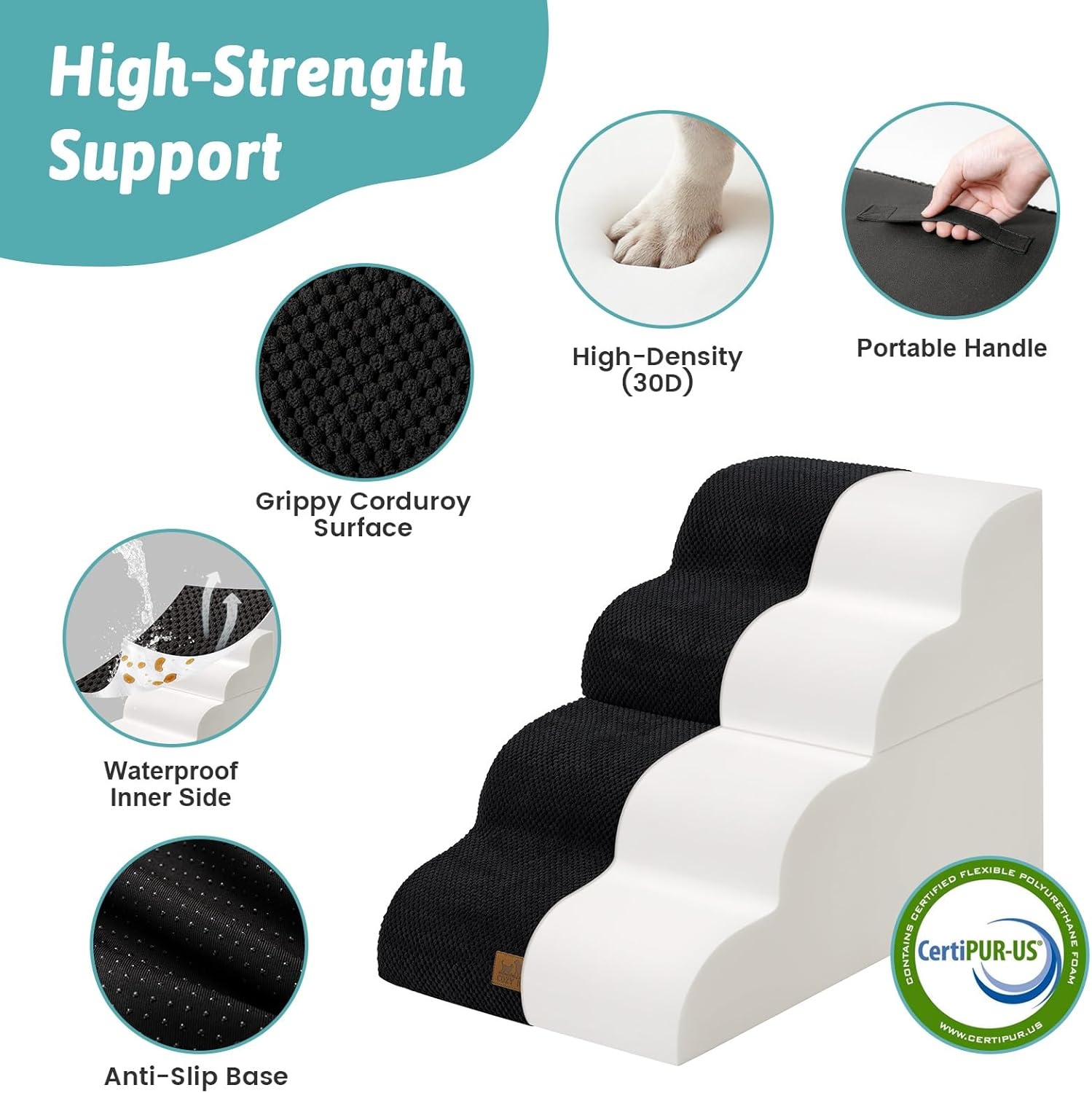 image:imageCOZY KISS Extra Wide Dog Stairs with Tunnel Detachable Large Pet Step for Small Medium Dog Puppy or Cat Ramp for High Bed Couch Sofa or Car Stable 197x33x224 inch 5 Step BlackBlack