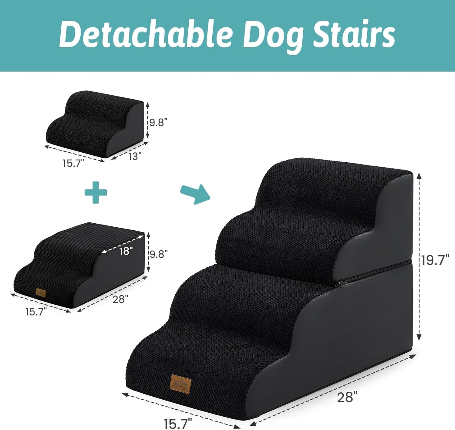 image:imageCOZY KISS Extra Wide Dog Stairs with Tunnel Detachable Large Pet Step for Small Medium Dog Puppy or Cat Ramp for High Bed Couch Sofa or Car Stable 197x33x224 inch 5 Step BlackBlack