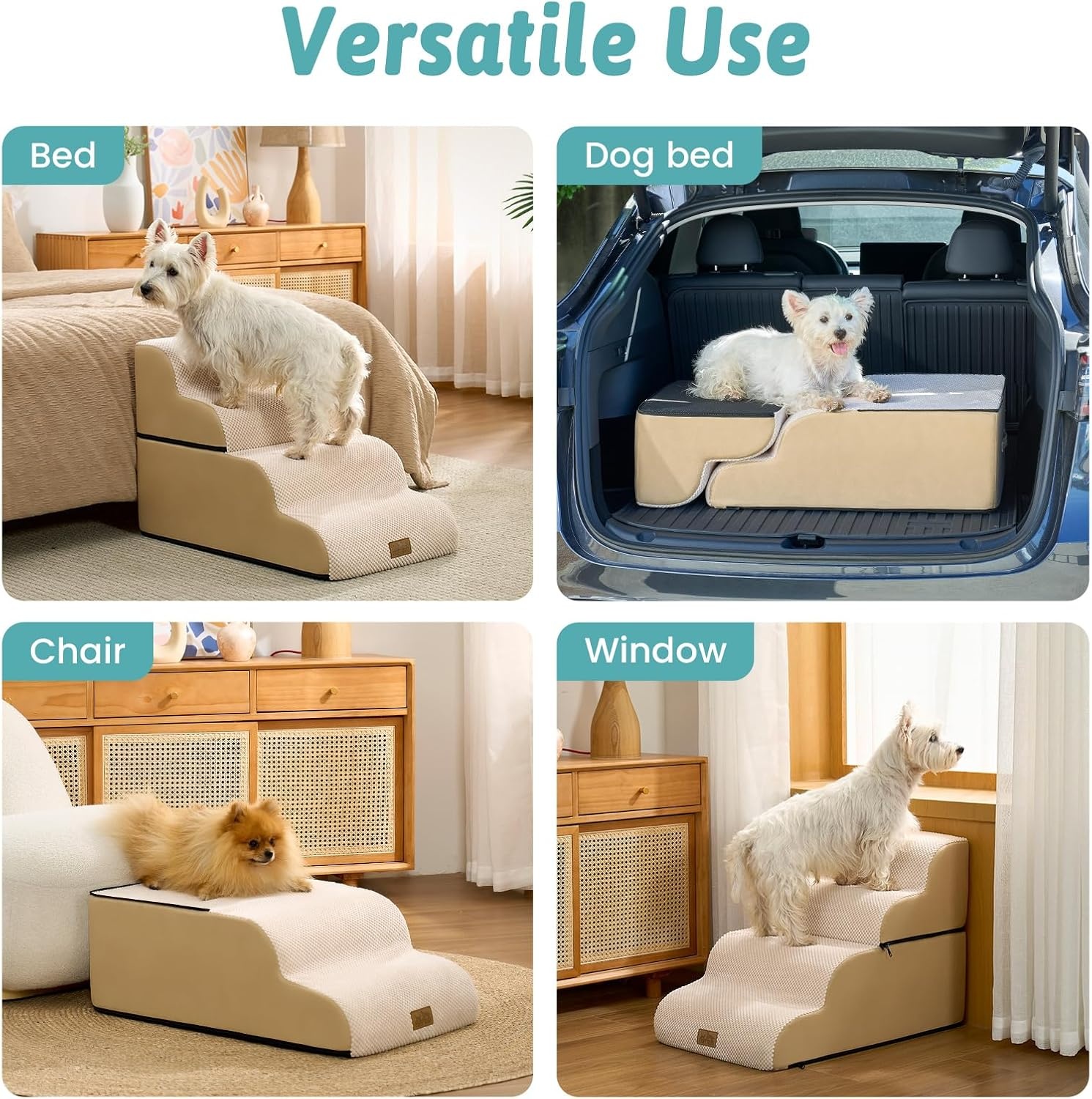 image:imageCOZY KISS Extra Wide Dog Stairs with Tunnel Detachable Large Pet Step for Small Medium Dog Puppy or Cat Ramp for High Bed Couch Sofa or Car Stable 197x33x224 inch 5 Step BlackBeige